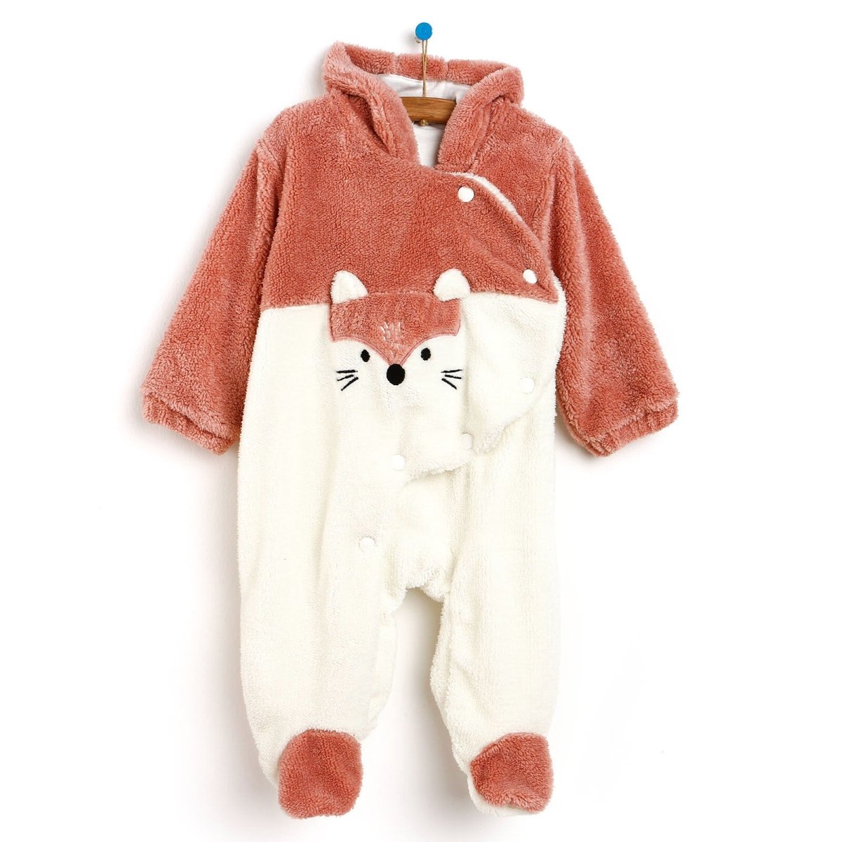 Midimod Newborn Fox Welsoft Footed Jumpsuit - Powder - mezetto ebebek ebebek