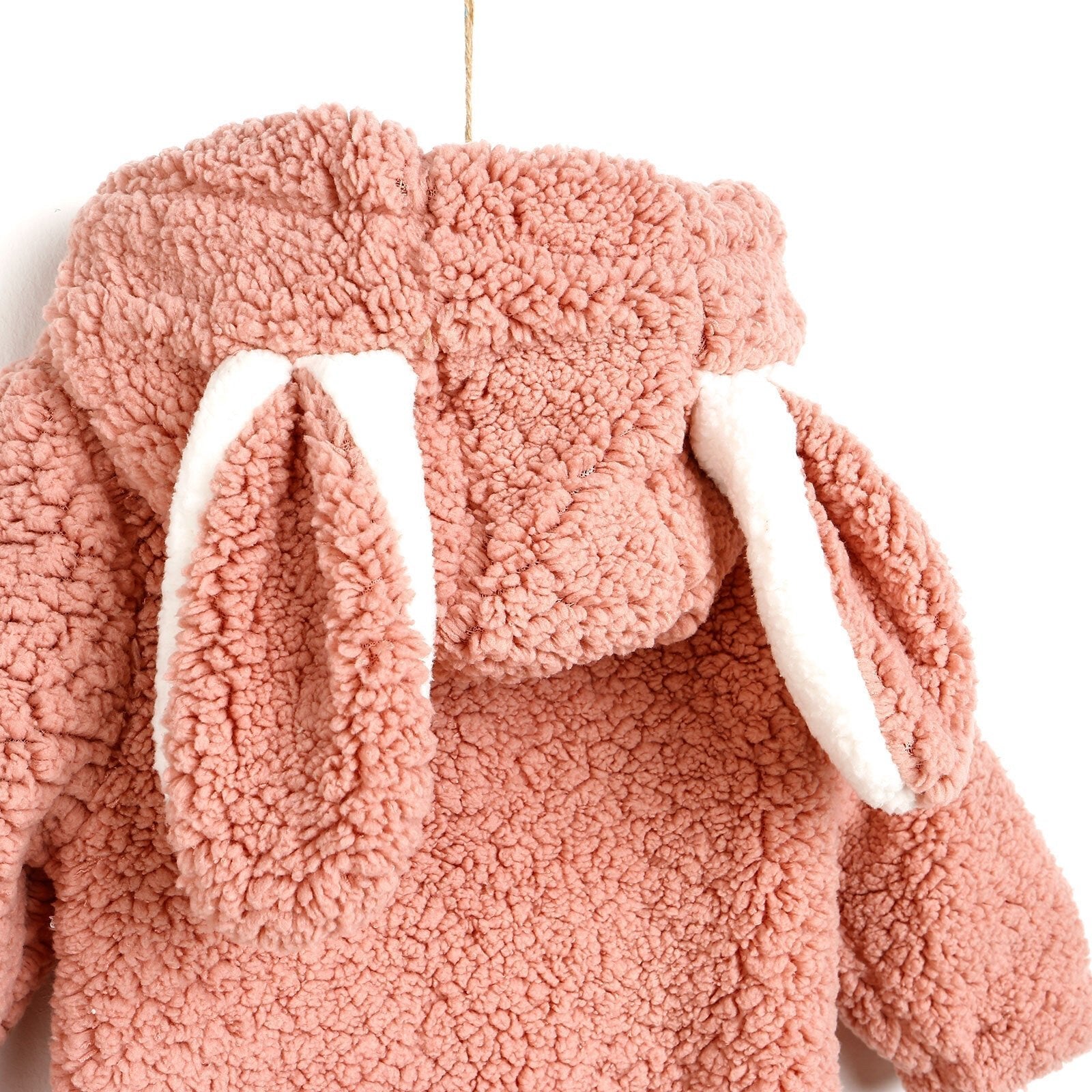 Midimod Newborn Rabbit Ear Welsoft Footed Jumpsuit - Light Rose - mezetto ebebek ebebek