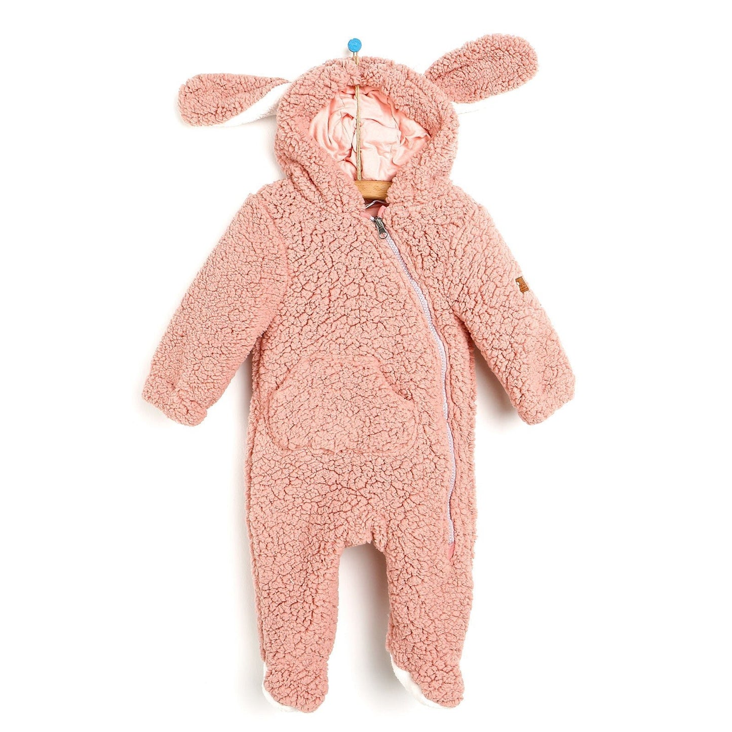 Midimod Newborn Rabbit Ear Welsoft Footed Jumpsuit - Light Rose - mezetto ebebek ebebek