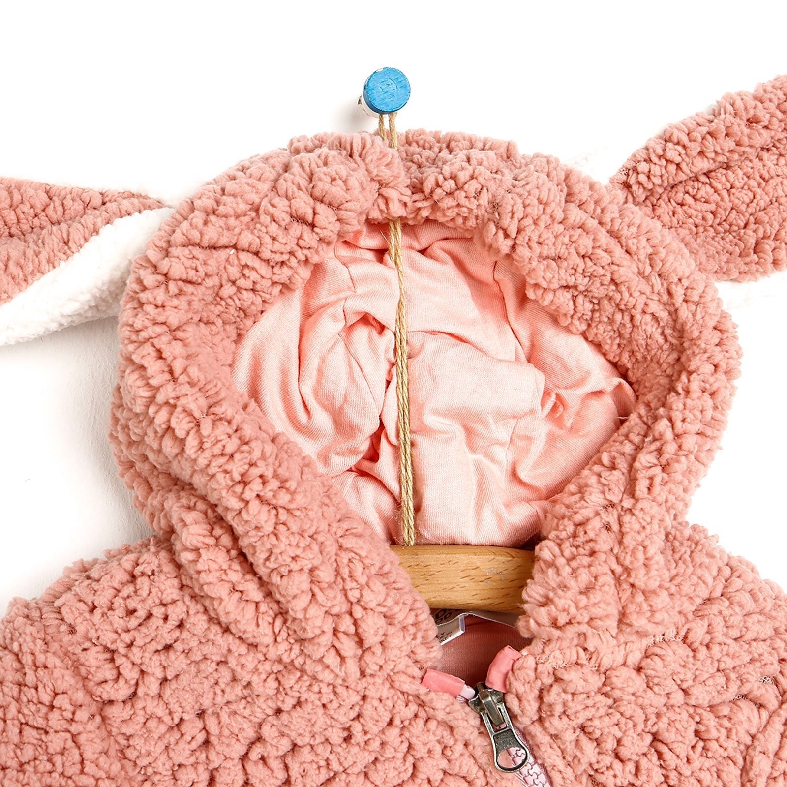 Midimod Newborn Rabbit Ear Welsoft Footed Jumpsuit - Light Rose - mezetto ebebek ebebek