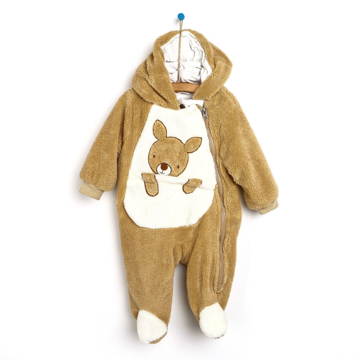 Midimod Newborn Welsoft Kangaroo Footed Jumpsuit - Brown - mezetto ebebek ebebek