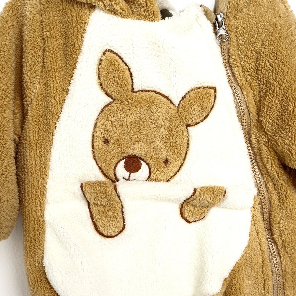 Midimod Newborn Welsoft Kangaroo Footed Jumpsuit - Brown - mezetto ebebek ebebek