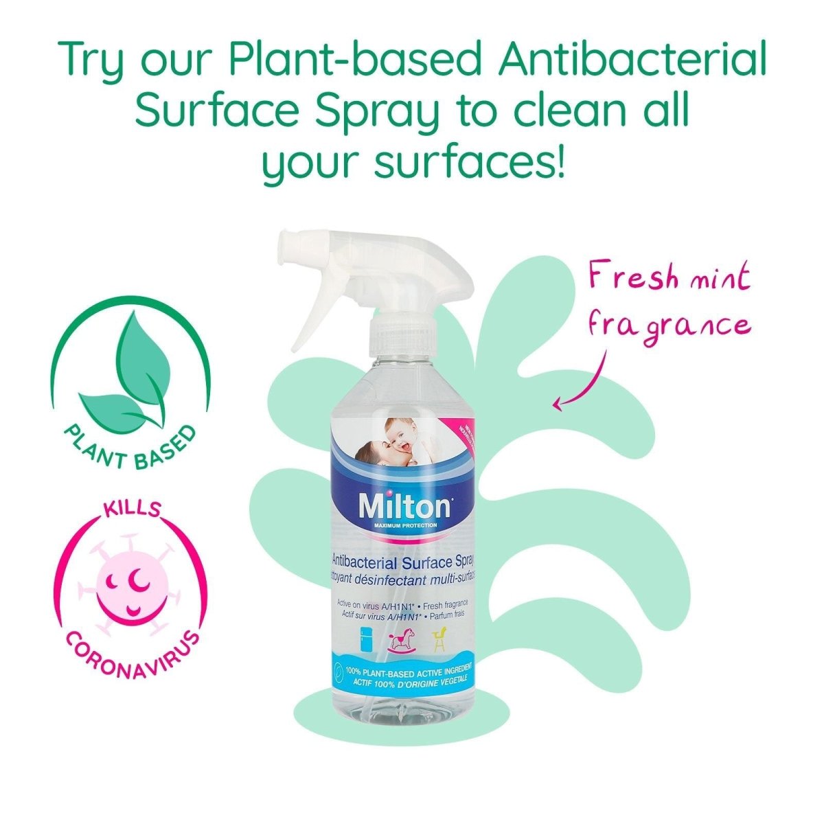 Milton Antibacterial Surface Spray 500ml - mezetto ebebek ebebek
