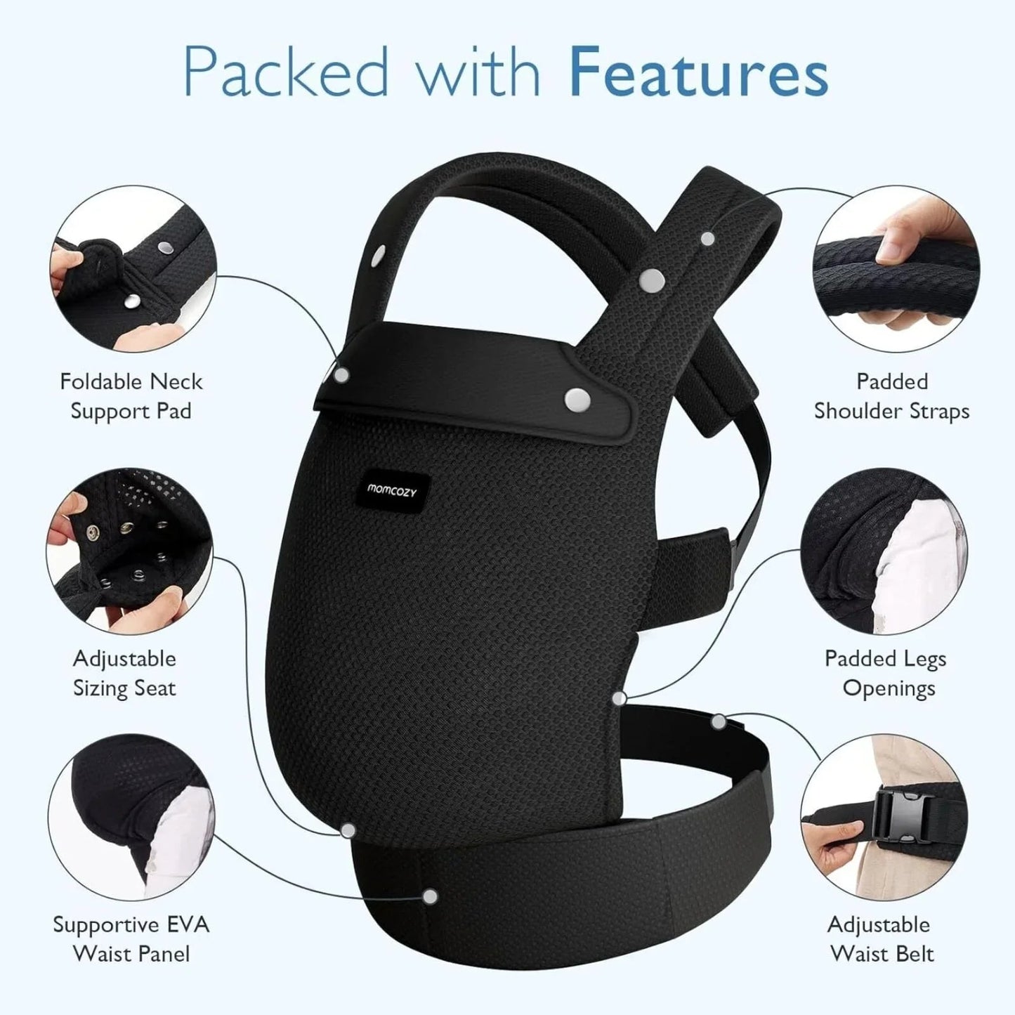 Momcozy Baby Carrier Newborn to Toddler Air Mesh - Black - mezetto ebebek ebebek