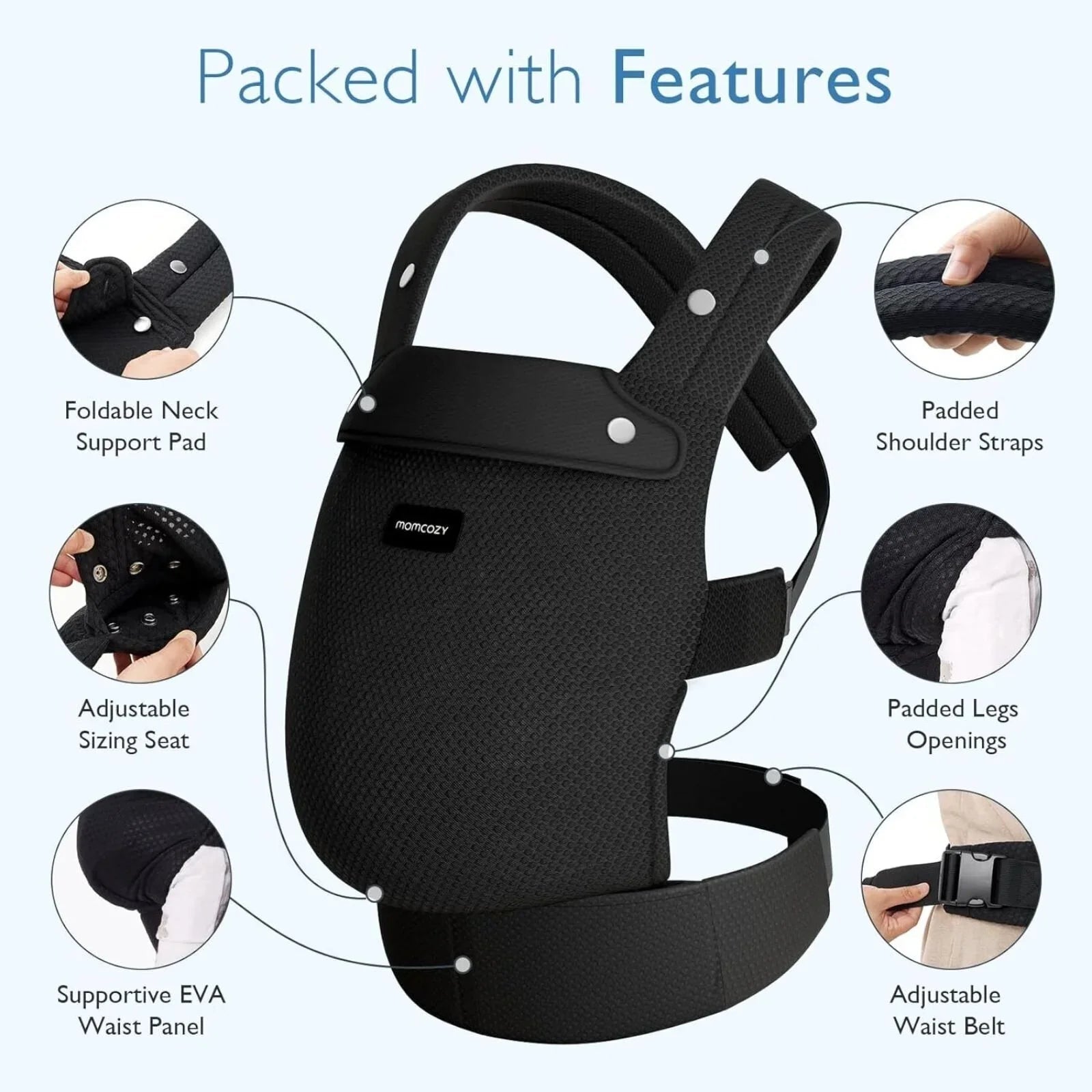 Momcozy Baby Carrier Newborn to Toddler Air Mesh - Black - mezetto ebebek ebebek