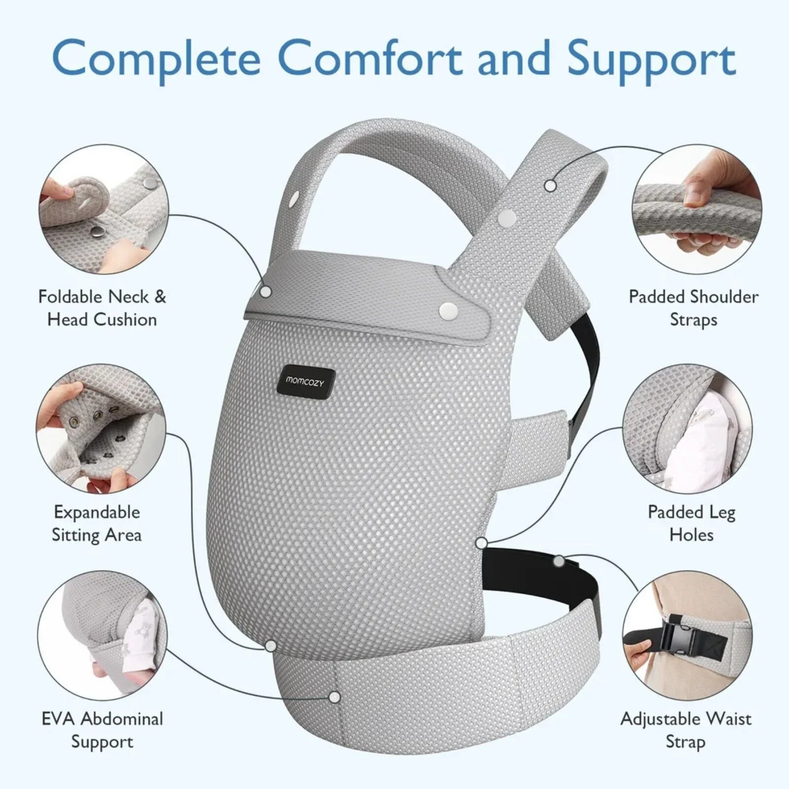 Momcozy Baby Carrier Newborn to Toddler Air Mesh - Grey - mezetto ebebek ebebek