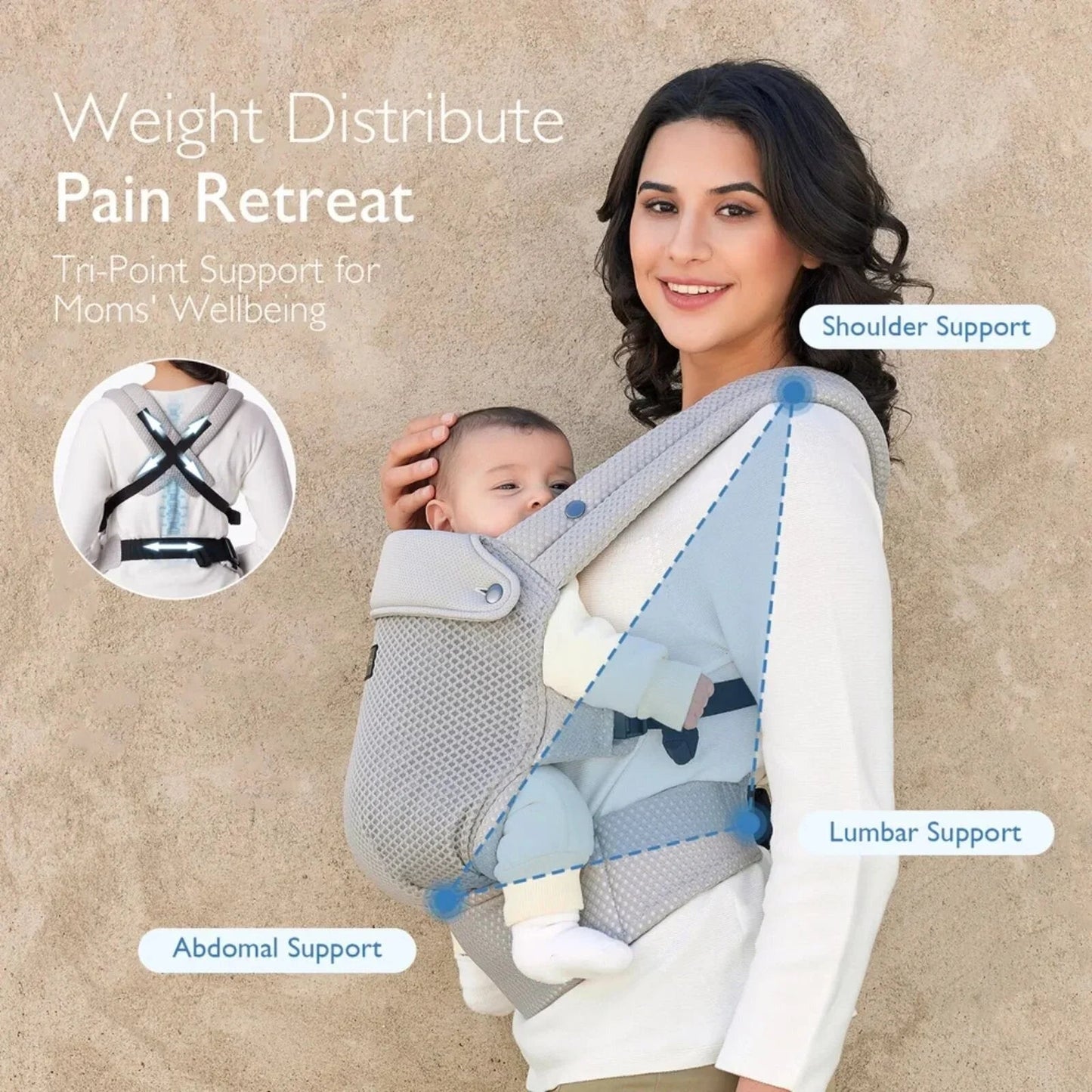 Momcozy Baby Carrier Newborn to Toddler Air Mesh - Grey - mezetto ebebek ebebek