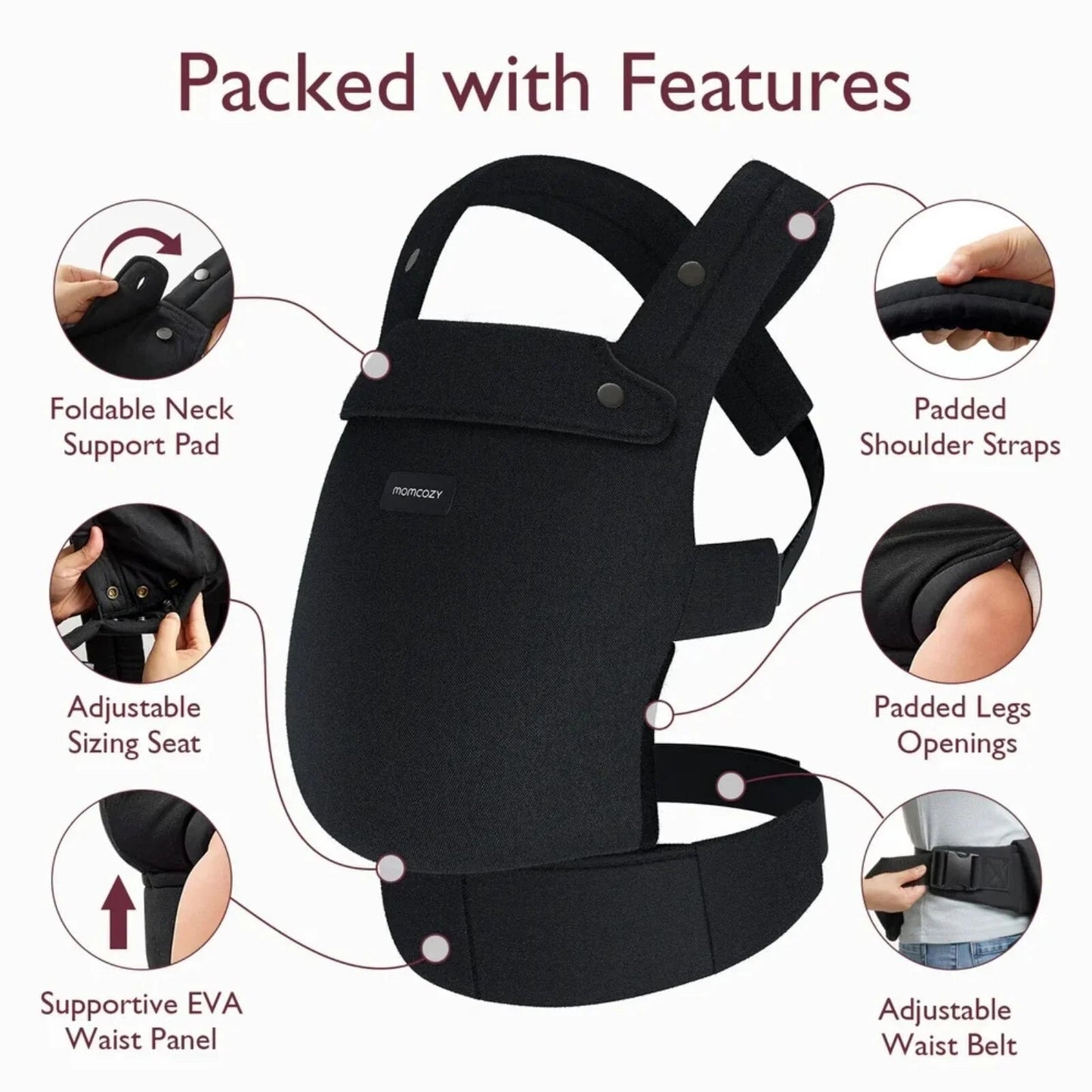 Momcozy Baby Carrier Newborn to Toddler Cotton - Black - mezetto ebebek ebebek