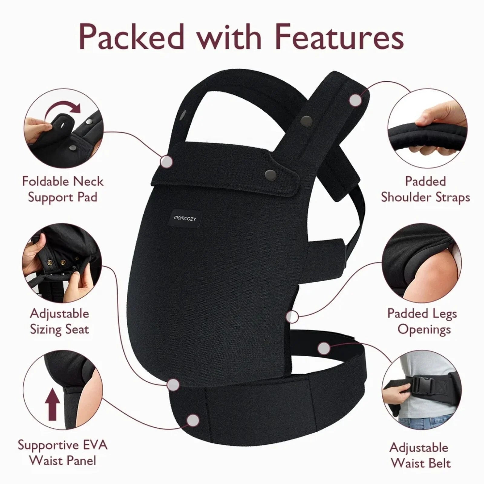 Momcozy Baby Carrier Newborn to Toddler Cotton - Black - mezetto ebebek ebebek