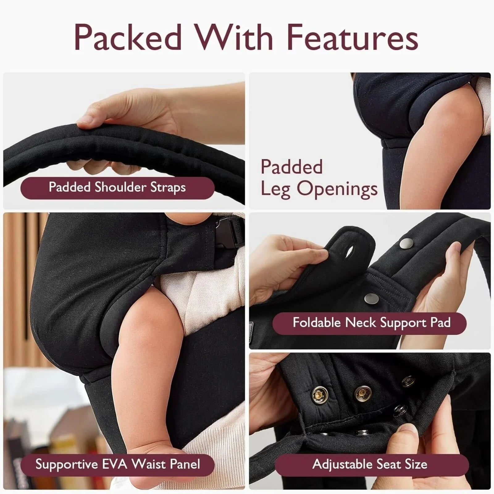 Momcozy Baby Carrier Newborn to Toddler Cotton - Black - mezetto ebebek ebebek