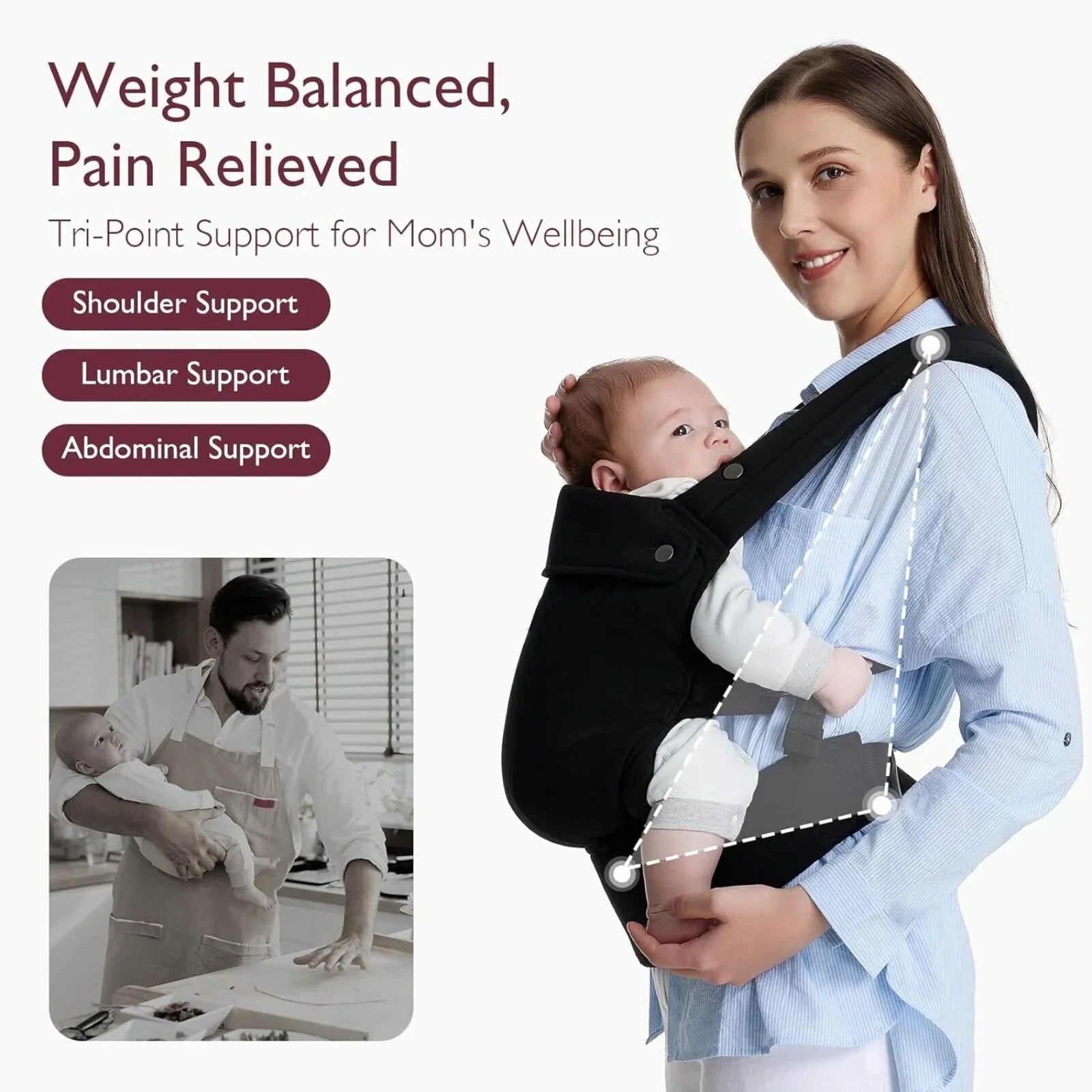 Momcozy Baby Carrier Newborn to Toddler Cotton - Black - mezetto ebebek ebebek