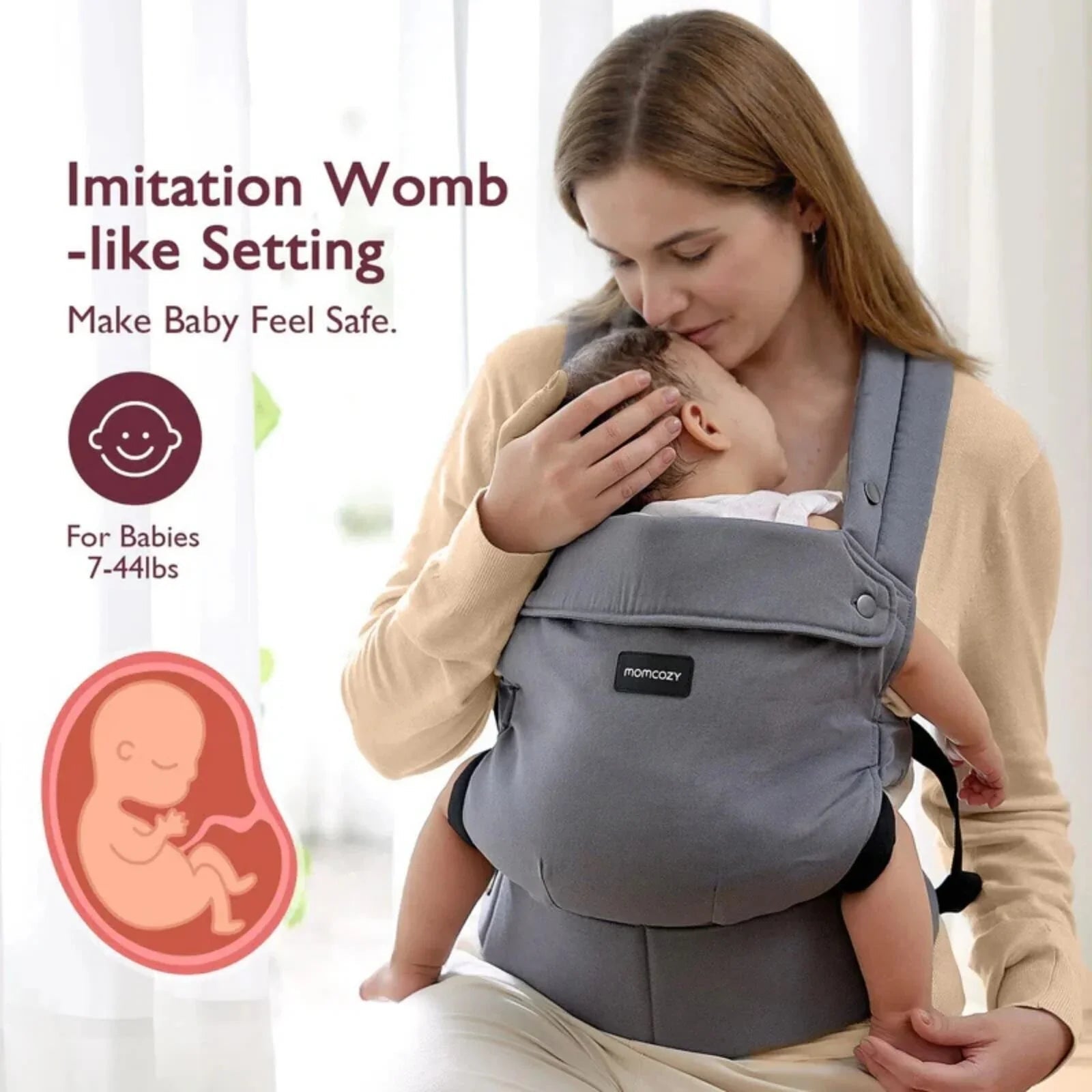 Momcozy Baby Carrier Newborn to Toddler Cotton - Grey - mezetto ebebek ebebek