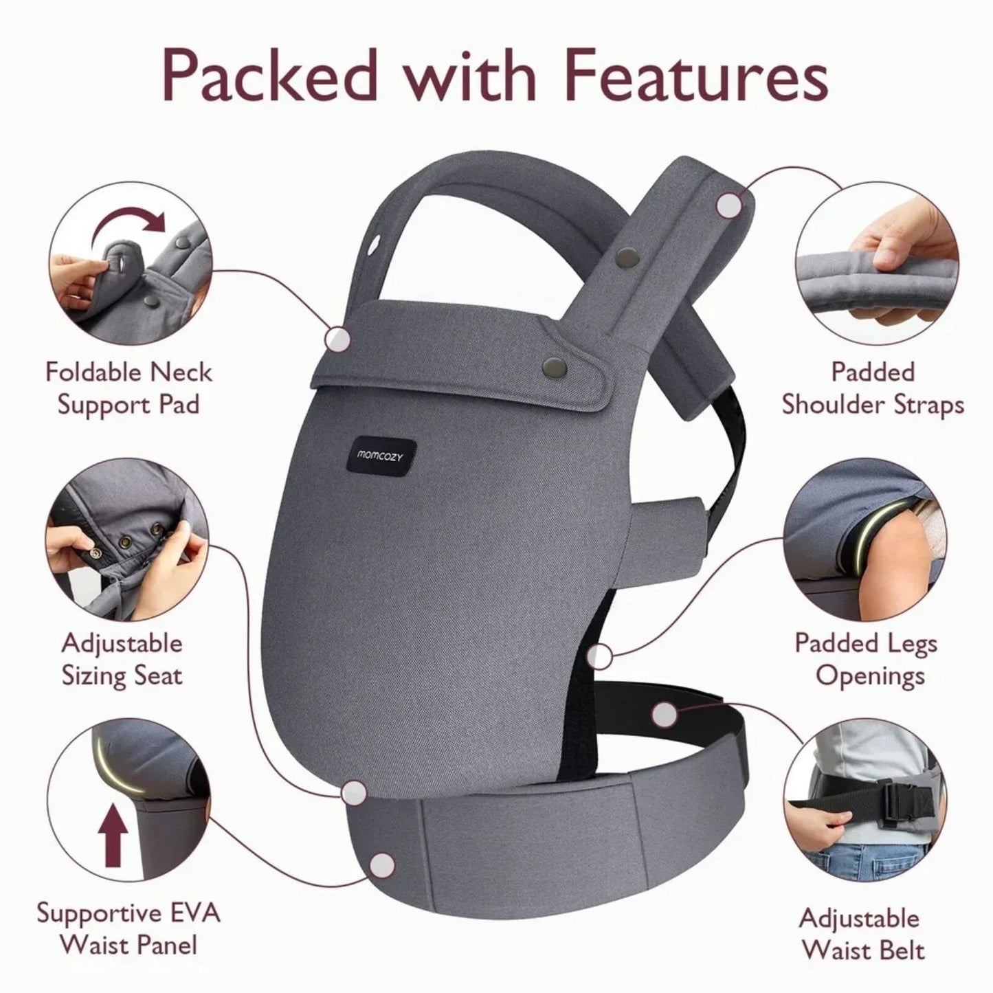 Momcozy Baby Carrier Newborn to Toddler Cotton - Grey - mezetto ebebek ebebek