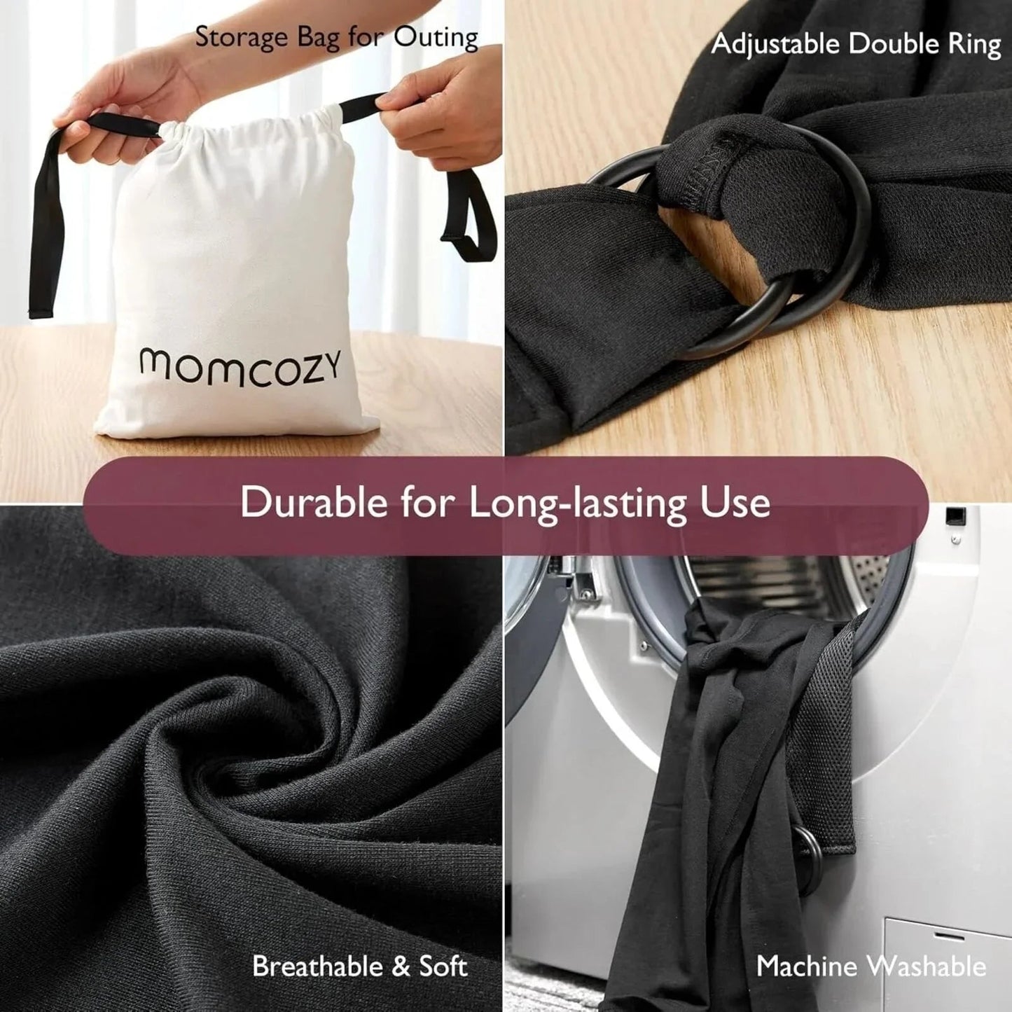 Momcozy Baby Wrap Carrier - Black - mezetto ebebek ebebek