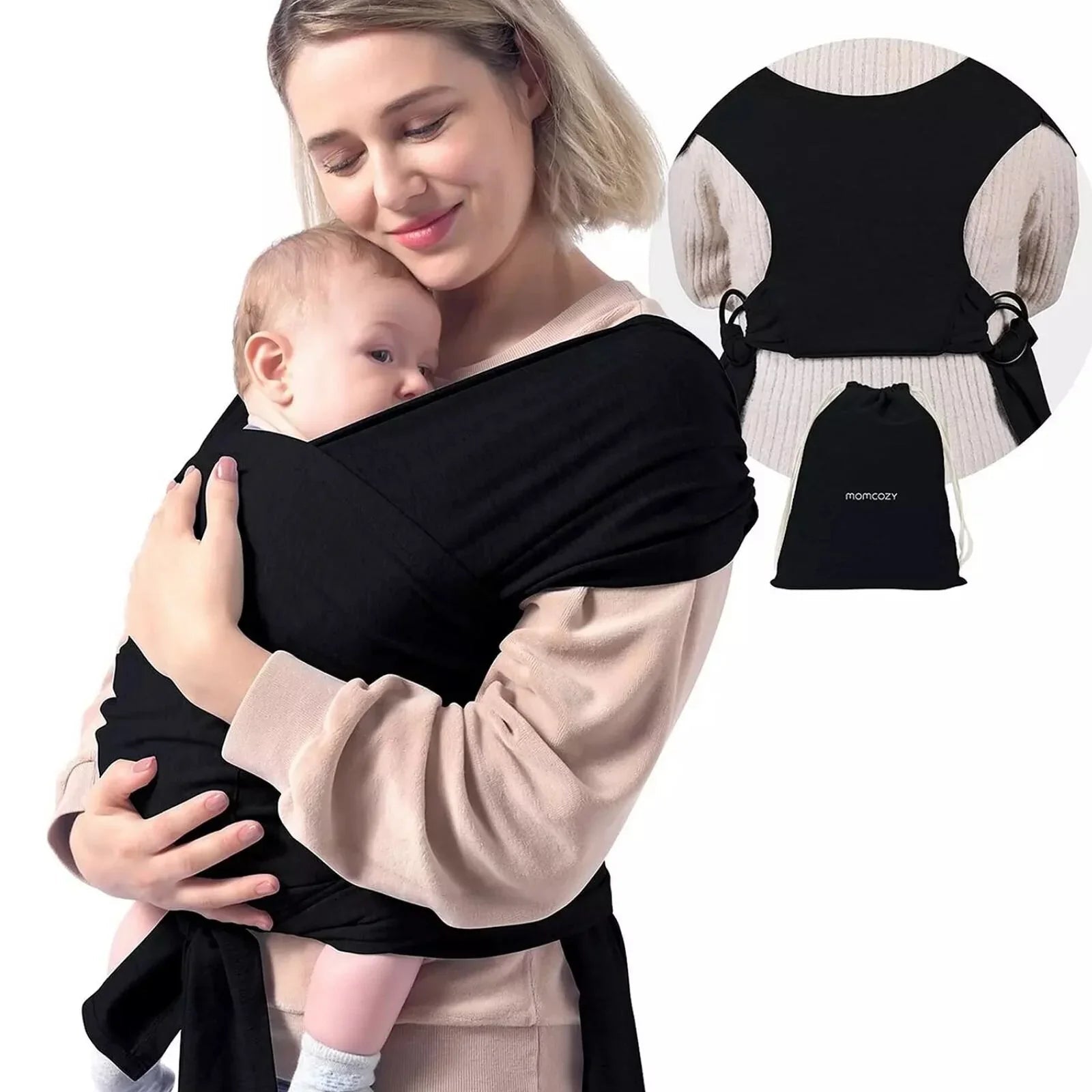 Momcozy Baby Wrap Carrier - Black - mezetto ebebek ebebek