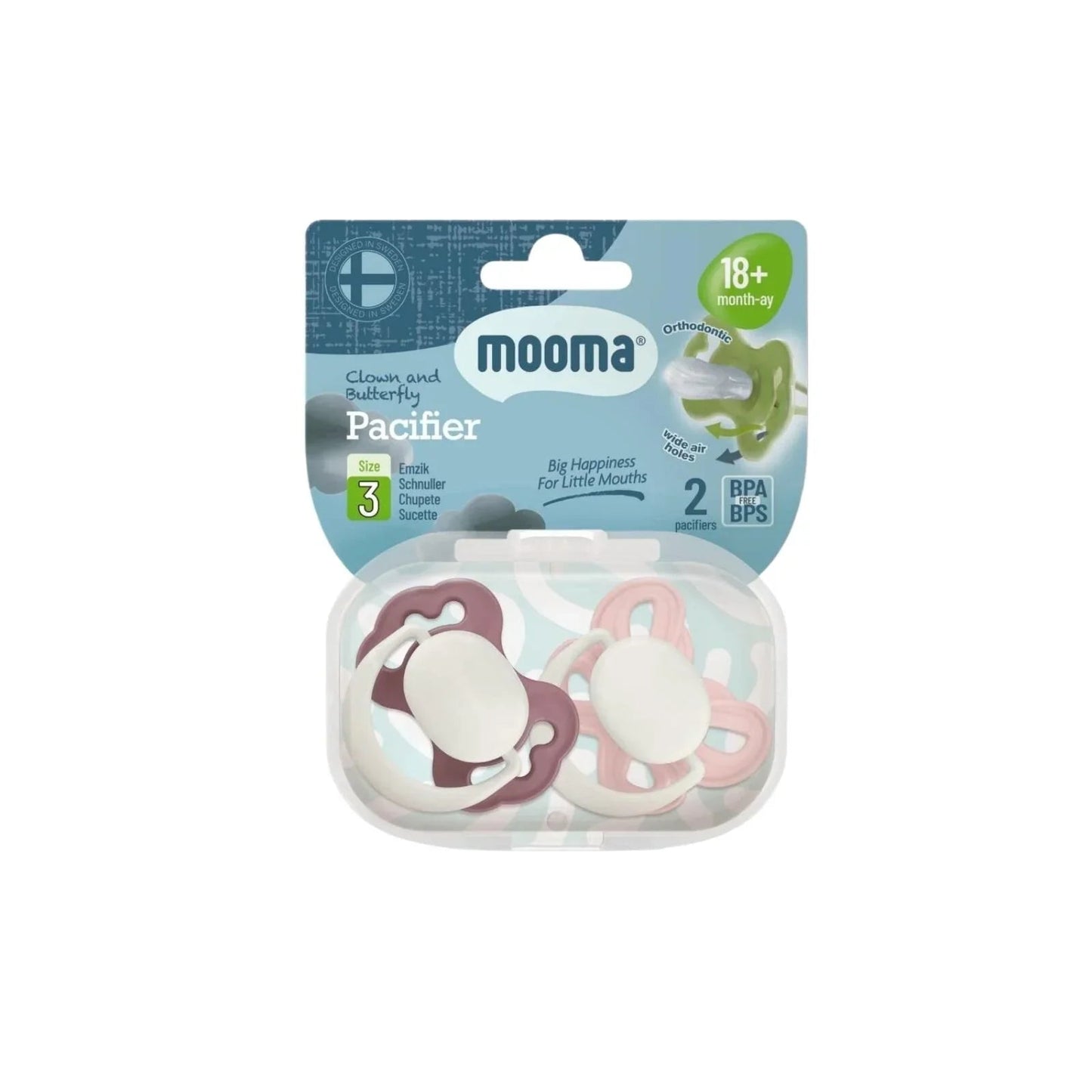 Mooma Clown & Butterfly Soothers 18+ months Pack of 2 - Brownish Purple & Baby Pink - mezetto ebebek ebebek