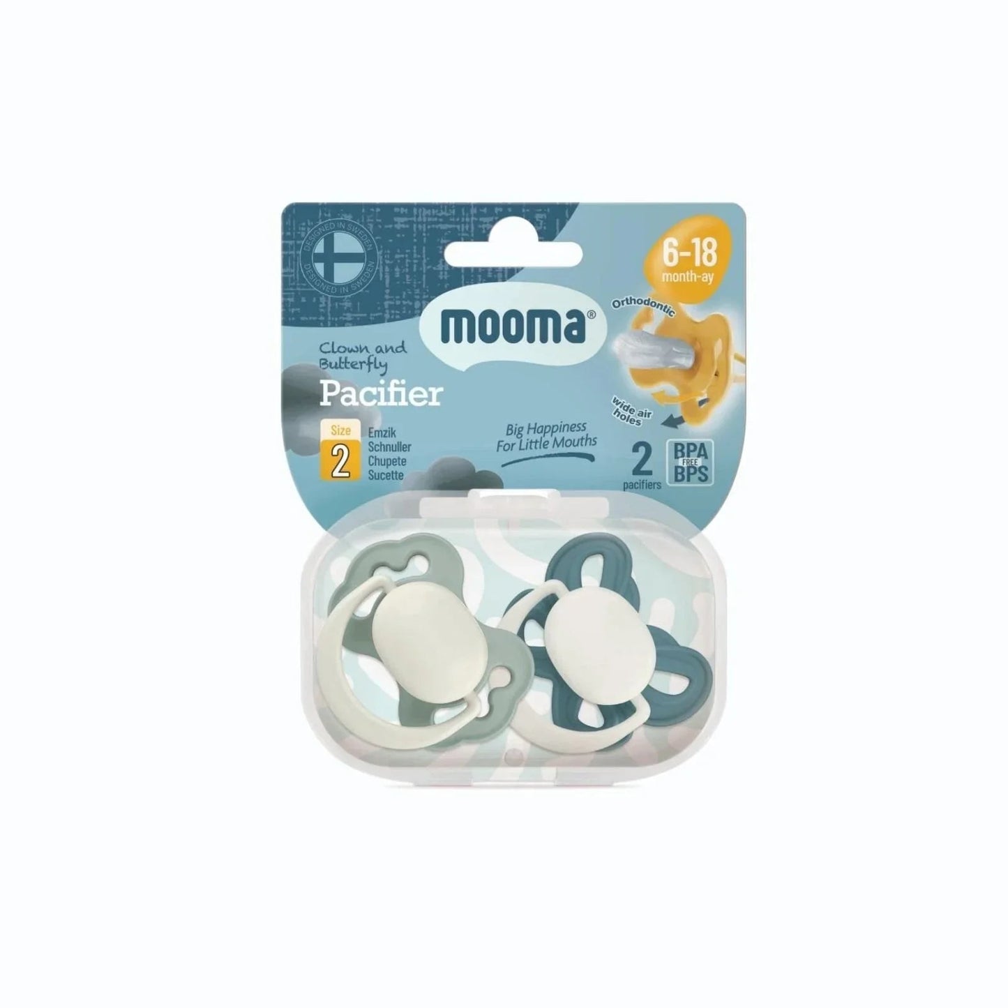 Mooma Clown & Butterfly Soothers 18+ months Pack of 2 - River Green & Ball Blue - mezetto ebebek ebebek