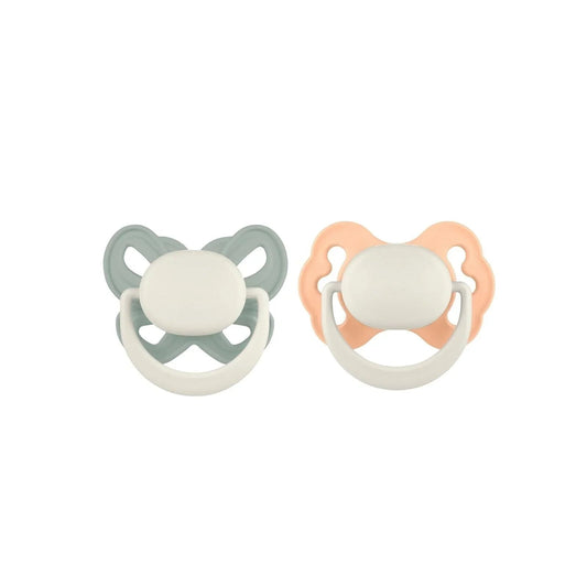 Mooma Clown & Butterfly Soothers 6 - 18 months Pack of 2 - Light Orange & River Green - mezetto ebebek ebebek