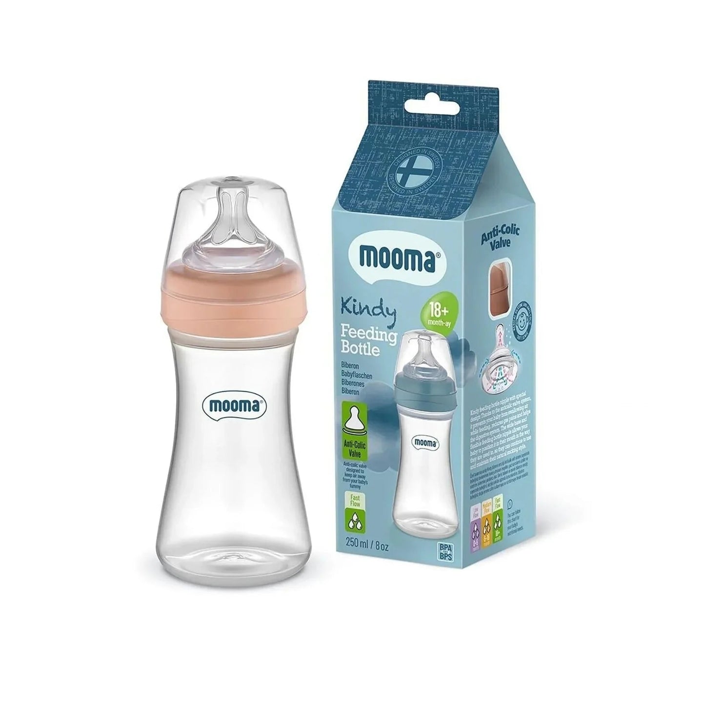 Mooma Kindy Bottle Fast Flow 18+ months 250ml - Old Rose - mezetto ebebek ebebek