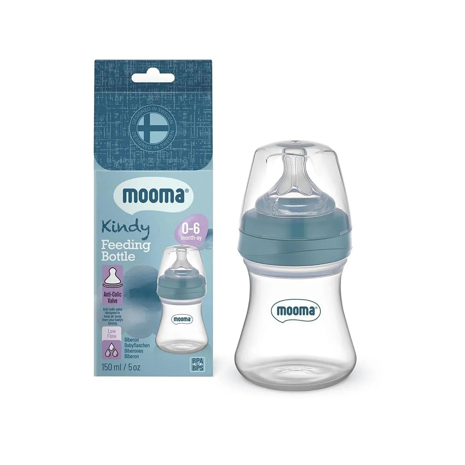 Mooma Kindy Bottle Slow Flow 0 - 6 months 150ml - Ball Bue - mezetto ebebek ebebek