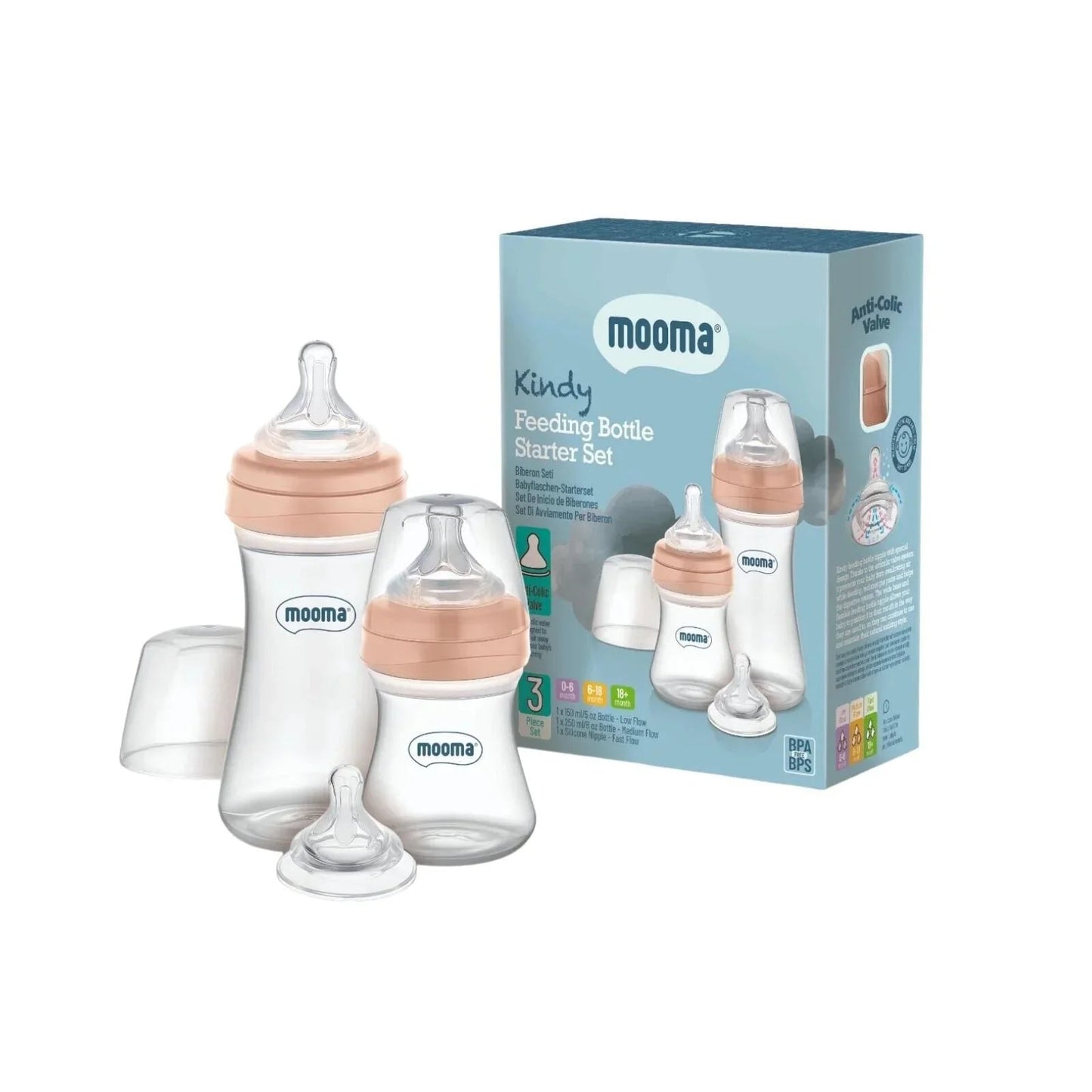 Mooma Kindy Feeding Bottle Starter Set - Old Rose - mezetto ebebek ebebek