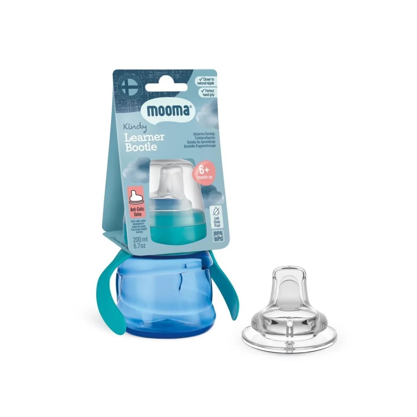 Mooma Kindy Learner Bottle 200ml - Aqua Blue - mezetto ebebek ebebek