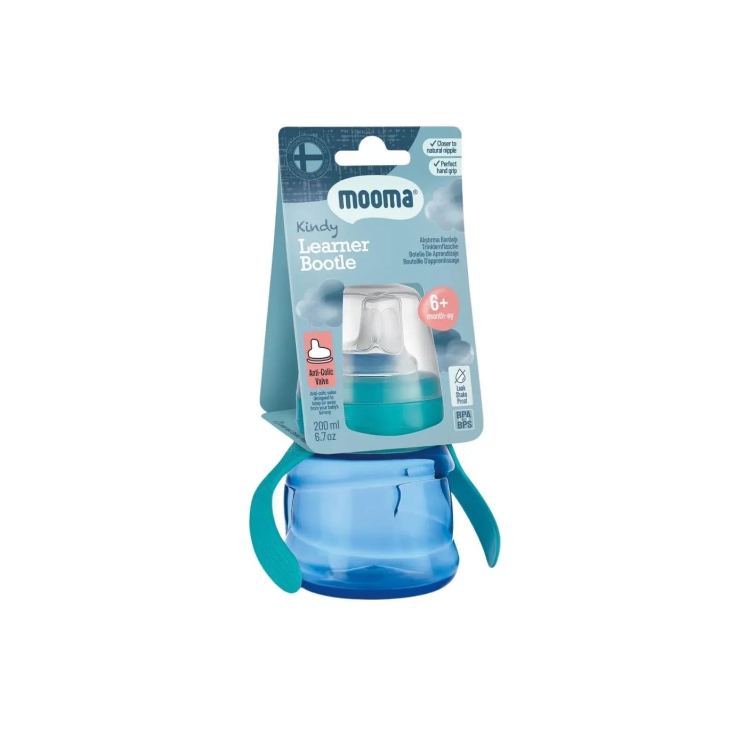Mooma Kindy Learner Bottle 200ml - Aqua Blue - mezetto ebebek ebebek