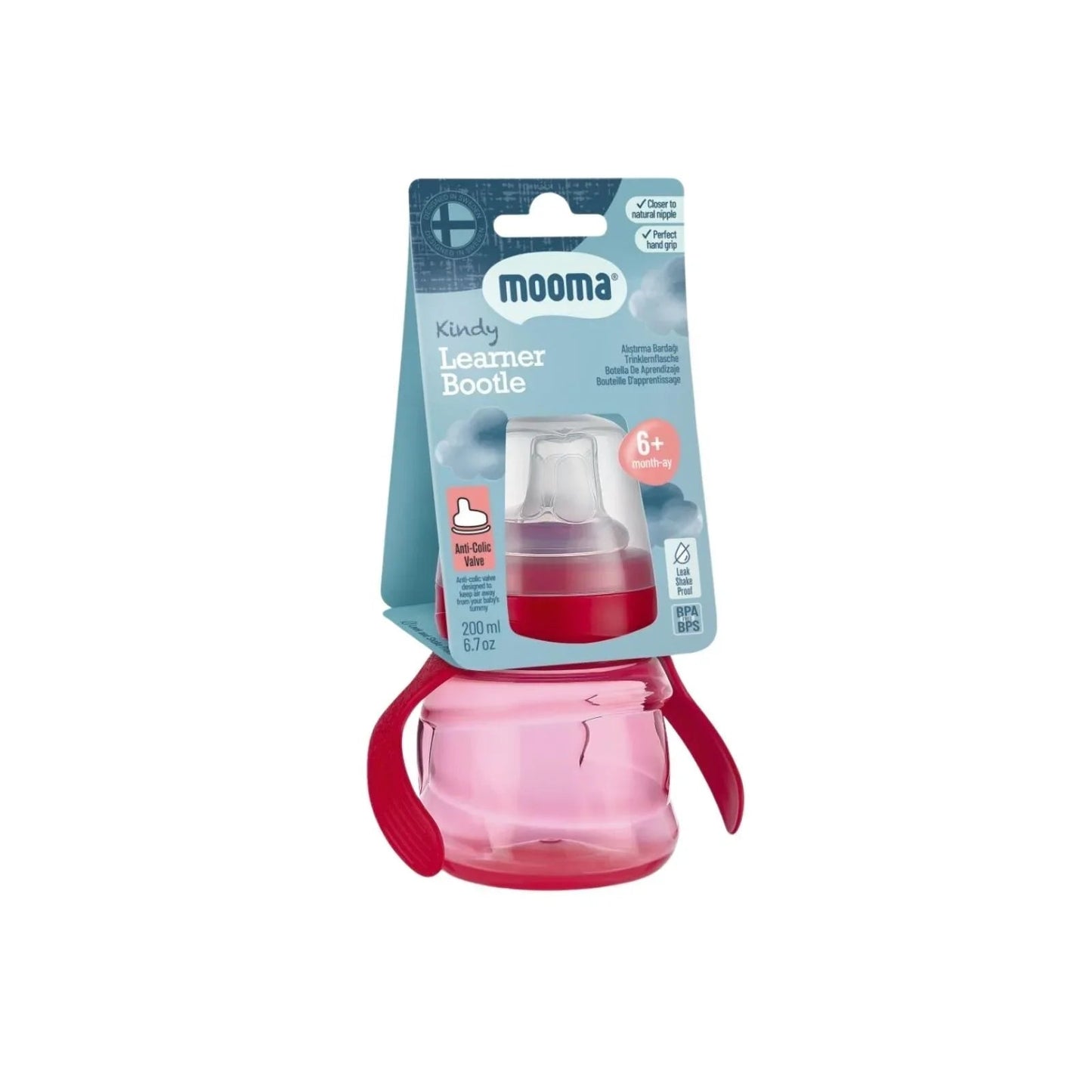 Mooma Kindy Learner Bottle 200ml - Red - mezetto ebebek ebebek