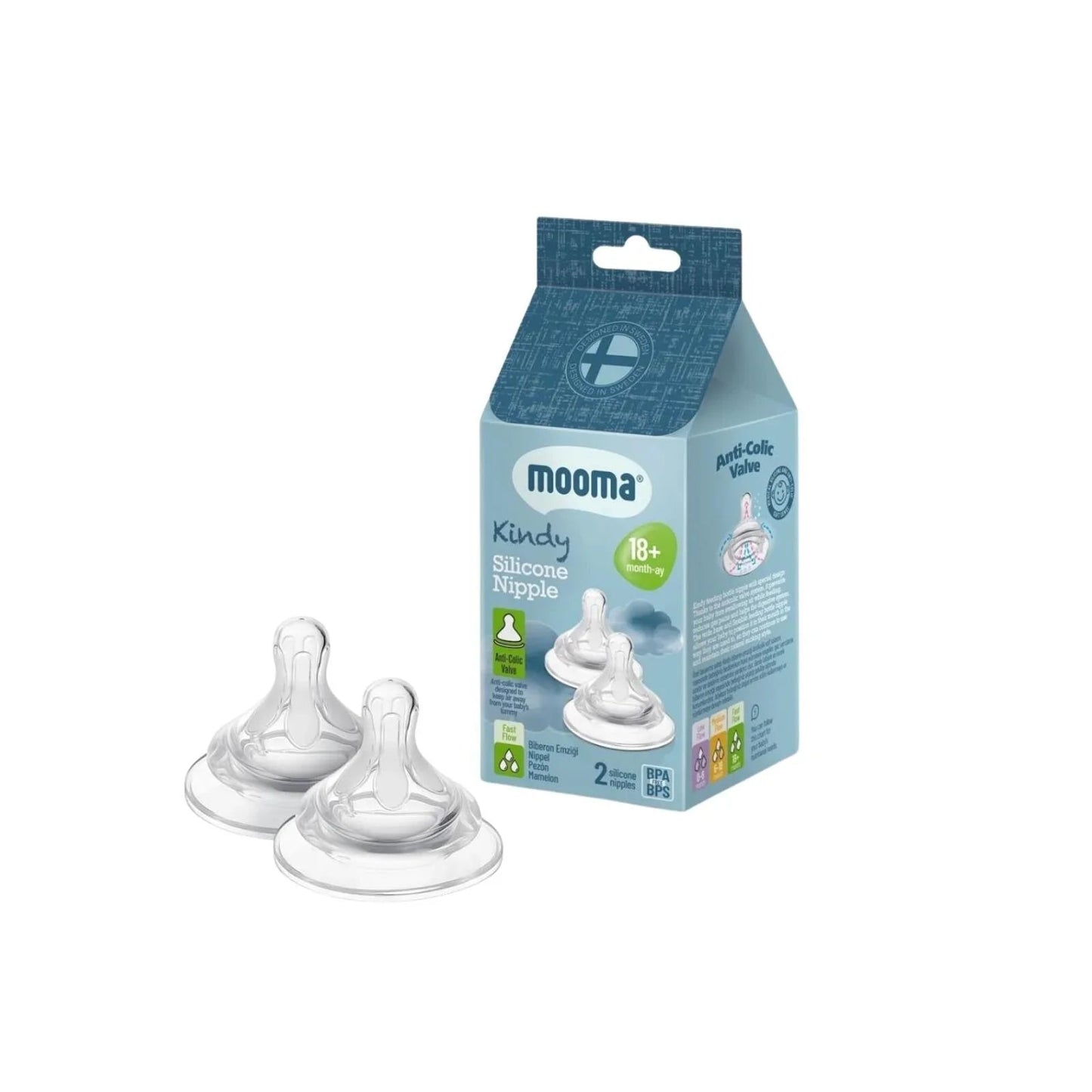 Mooma Kindy Silicone Teats Fast Flow 18+ months Pack of 2 - mezetto ebebek ebebek
