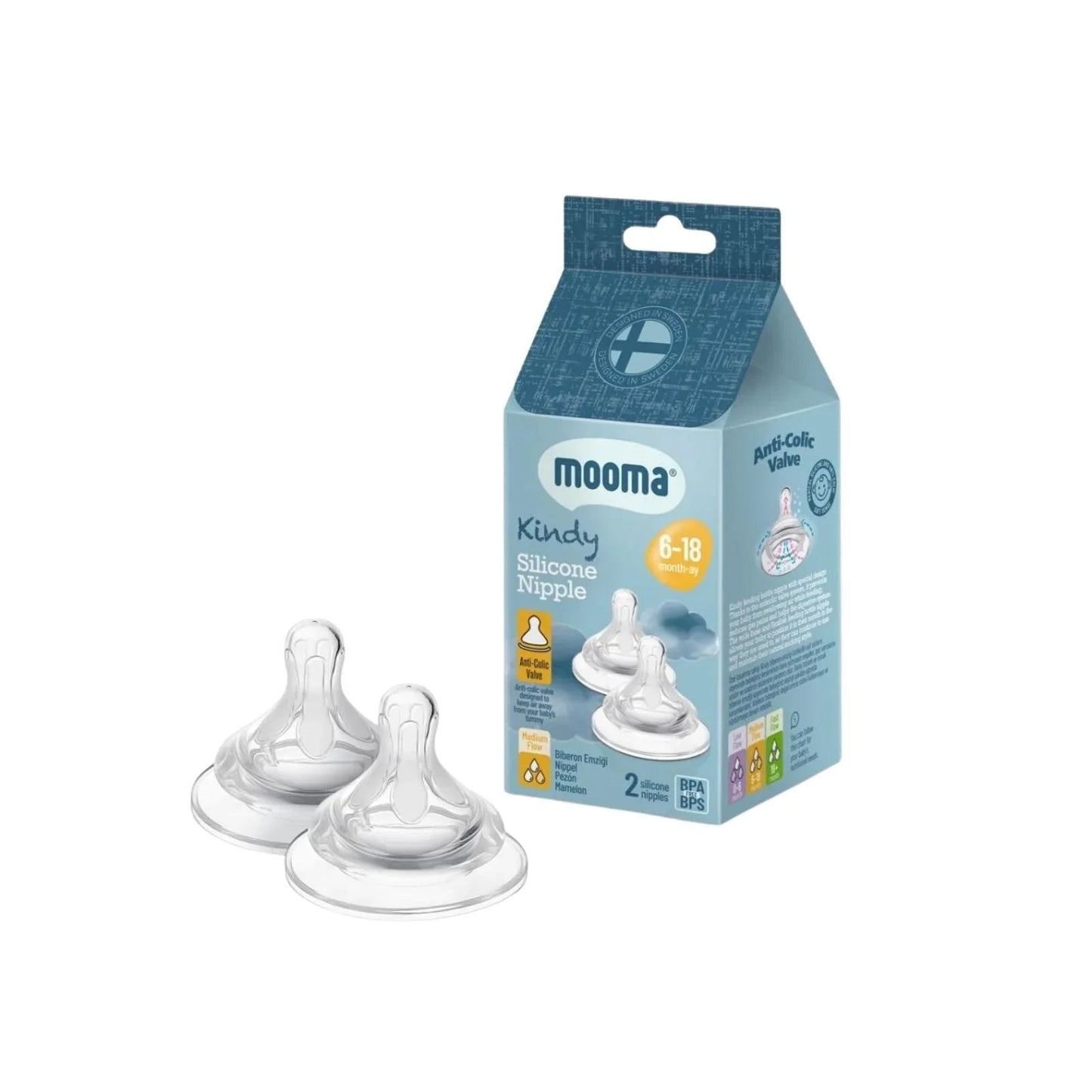 Mooma Kindy Silicone Teats Medium Flow 6 - 18 months Pack of 2 - mezetto ebebek ebebek