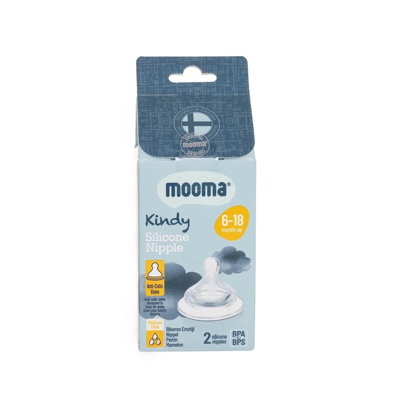 Mooma Kindy Silicone Teats Medium Flow 6 - 18 months Pack of 2 - mezetto ebebek ebebek