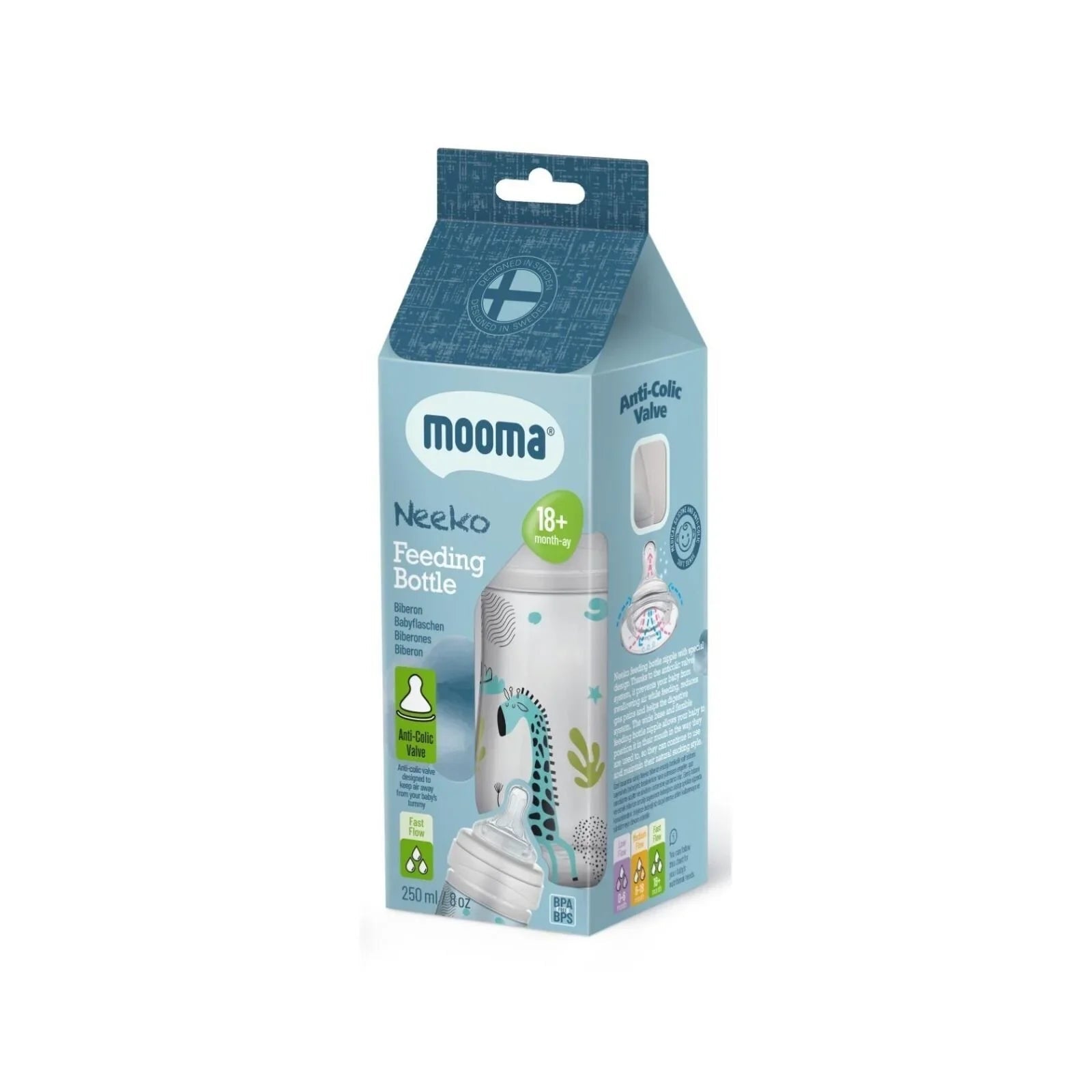 Mooma Neeko Bottle Fast Flow 18+ months 250ml - Animals - mezetto ebebek ebebek