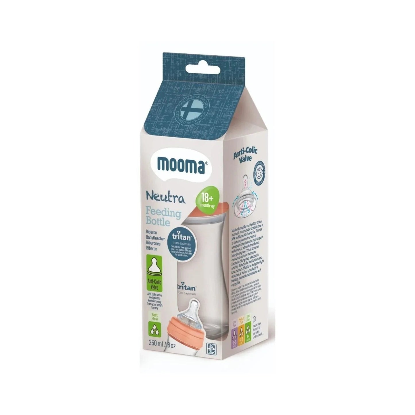 Mooma Neutra Tritan Bottle Fast Flow 18+ months 250ml - Coral Pink - mezetto ebebek ebebek