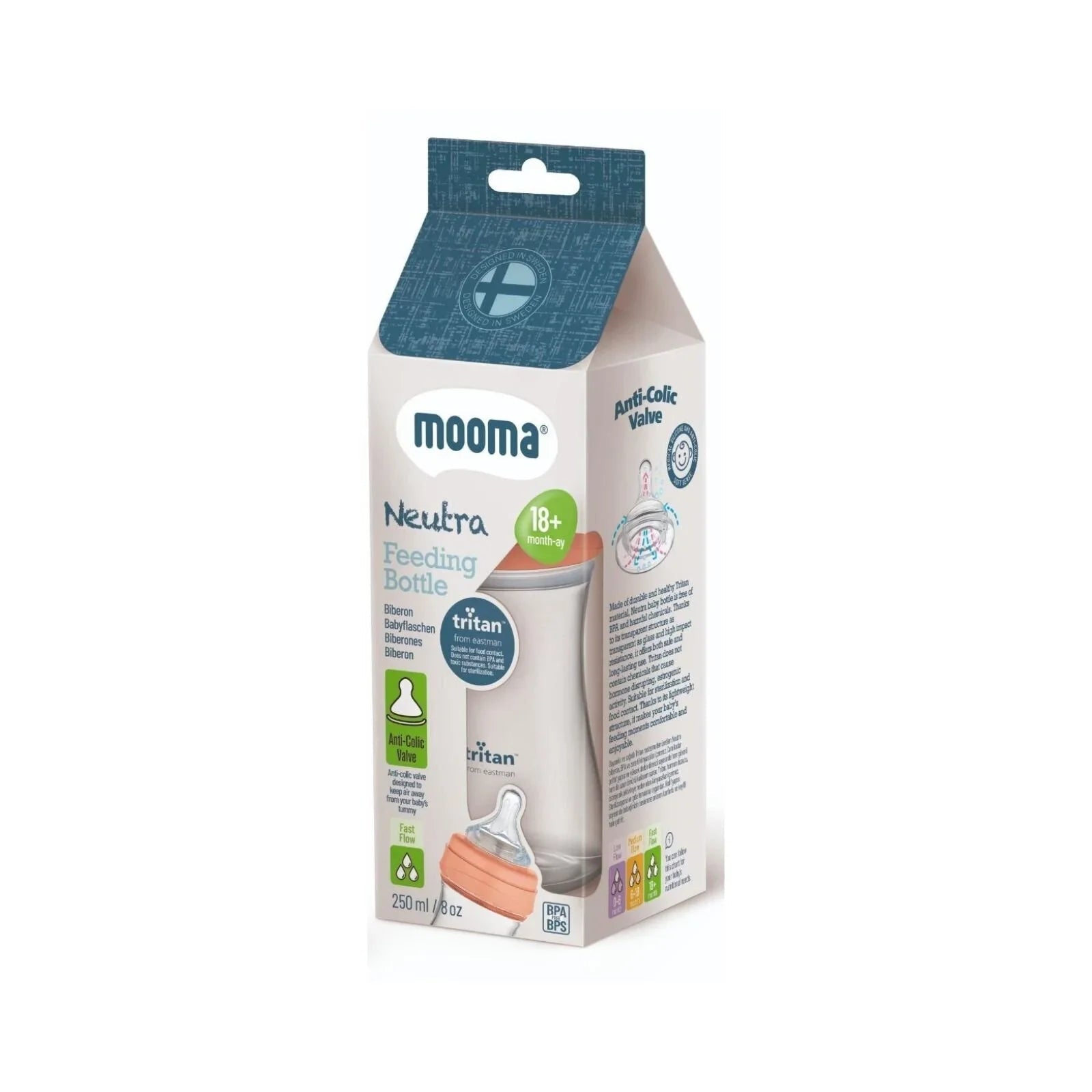 Mooma Neutra Tritan Bottle Fast Flow 18+ months 250ml - Coral Pink - mezetto ebebek ebebek