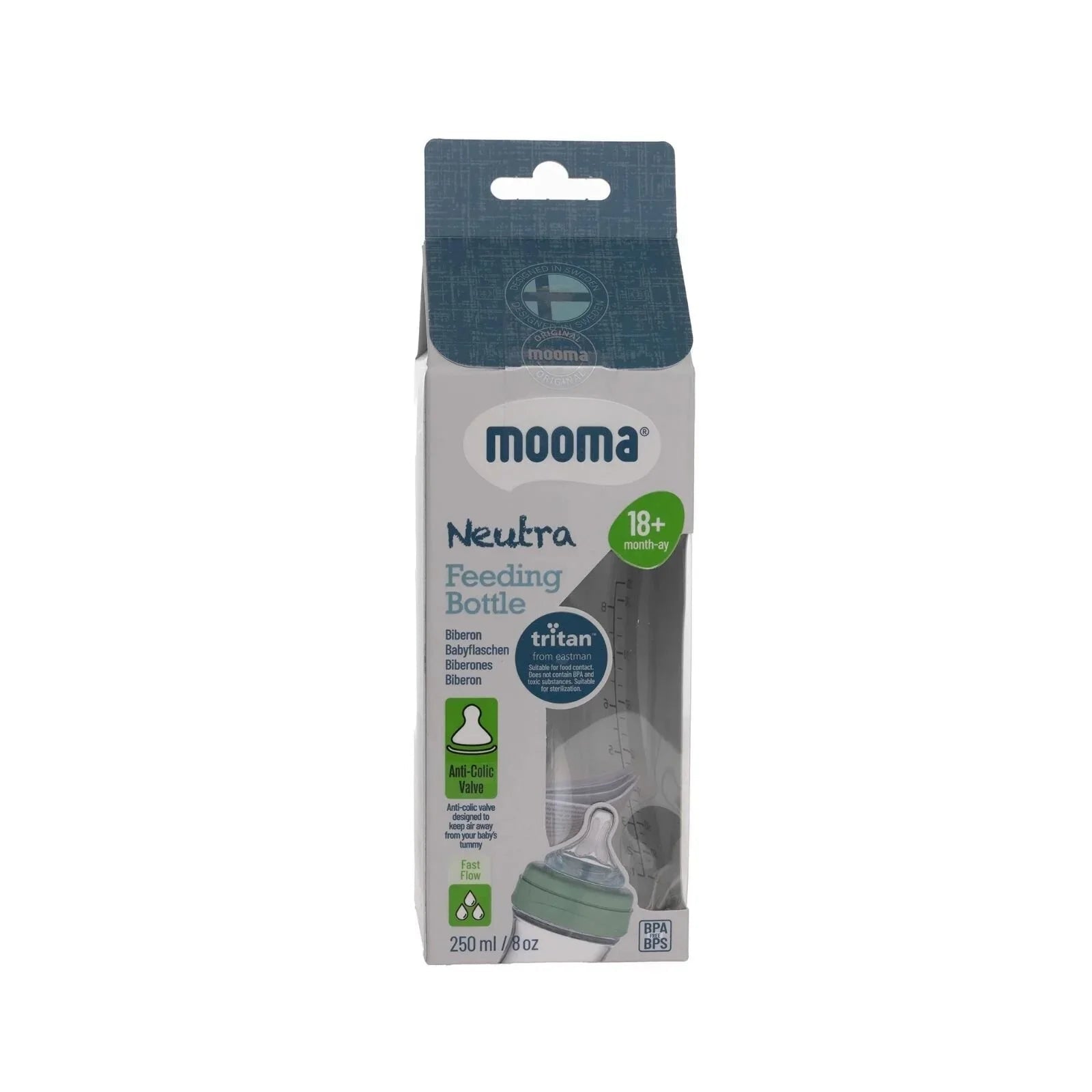 Mooma Neutra Tritan Bottle Fast Flow 18+ months 250ml - Sage Green - mezetto ebebek ebebek