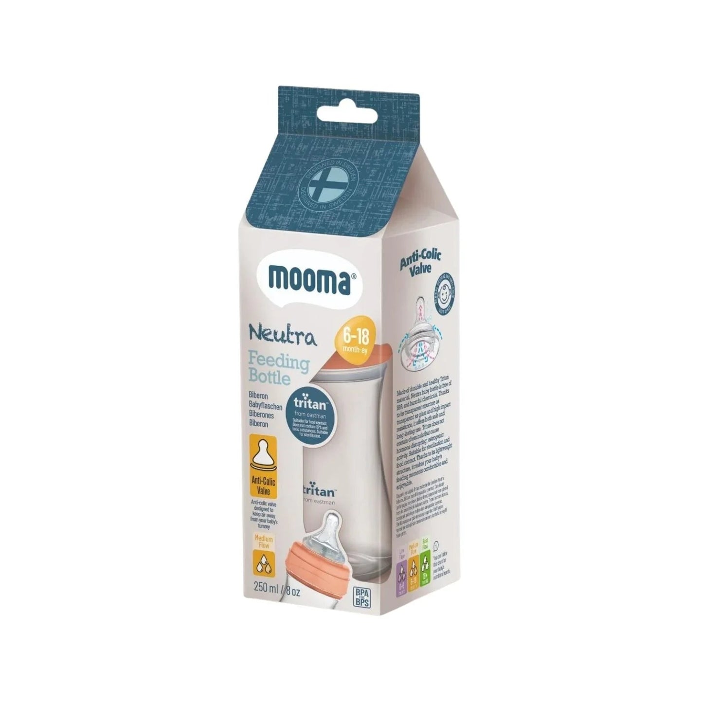 Mooma Neutra Tritan Bottle Medium Flow 6 - 18 months 250ml - Coral Pink - mezetto ebebek ebebek
