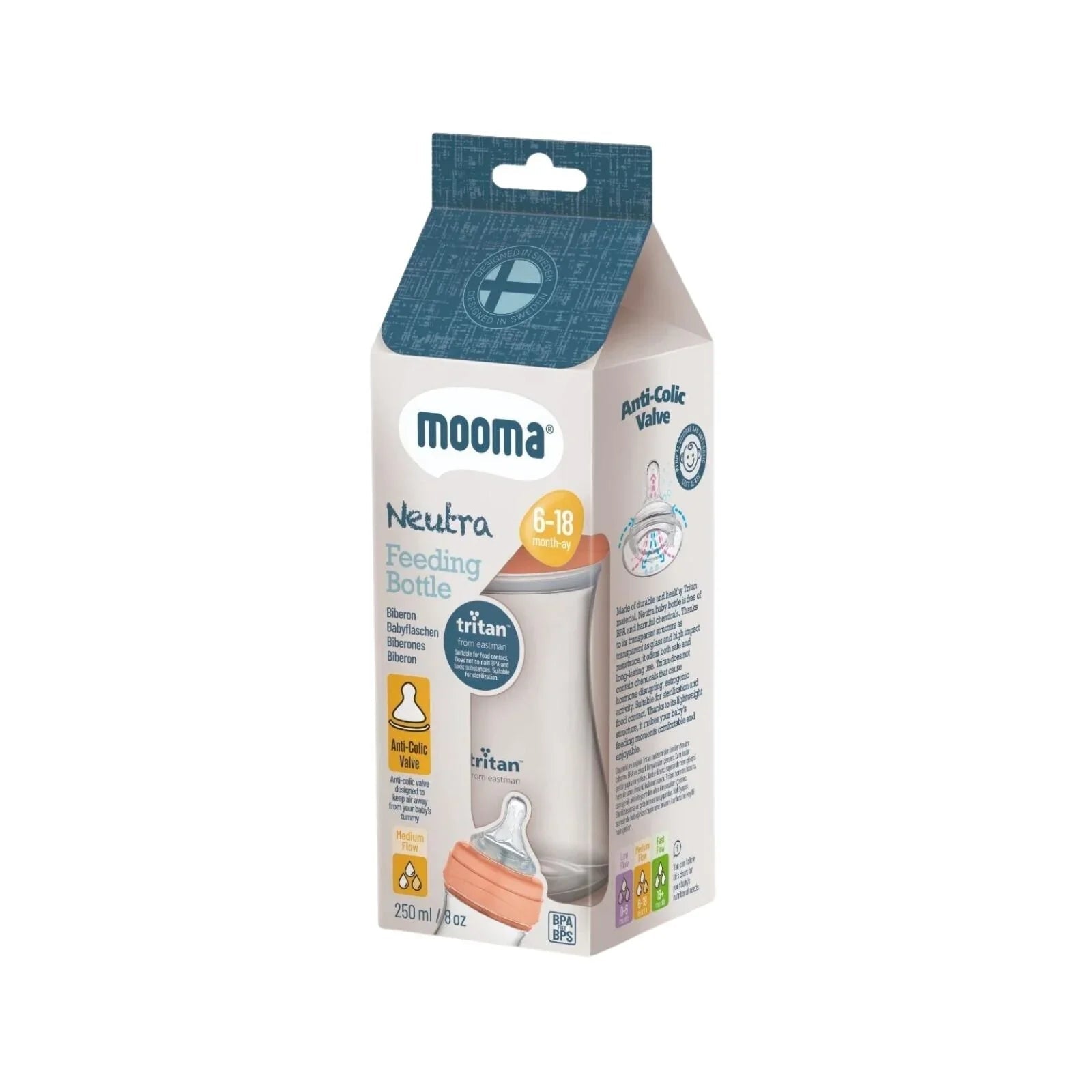 Mooma Neutra Tritan Bottle Medium Flow 6 - 18 months 250ml - Coral Pink - mezetto ebebek ebebek