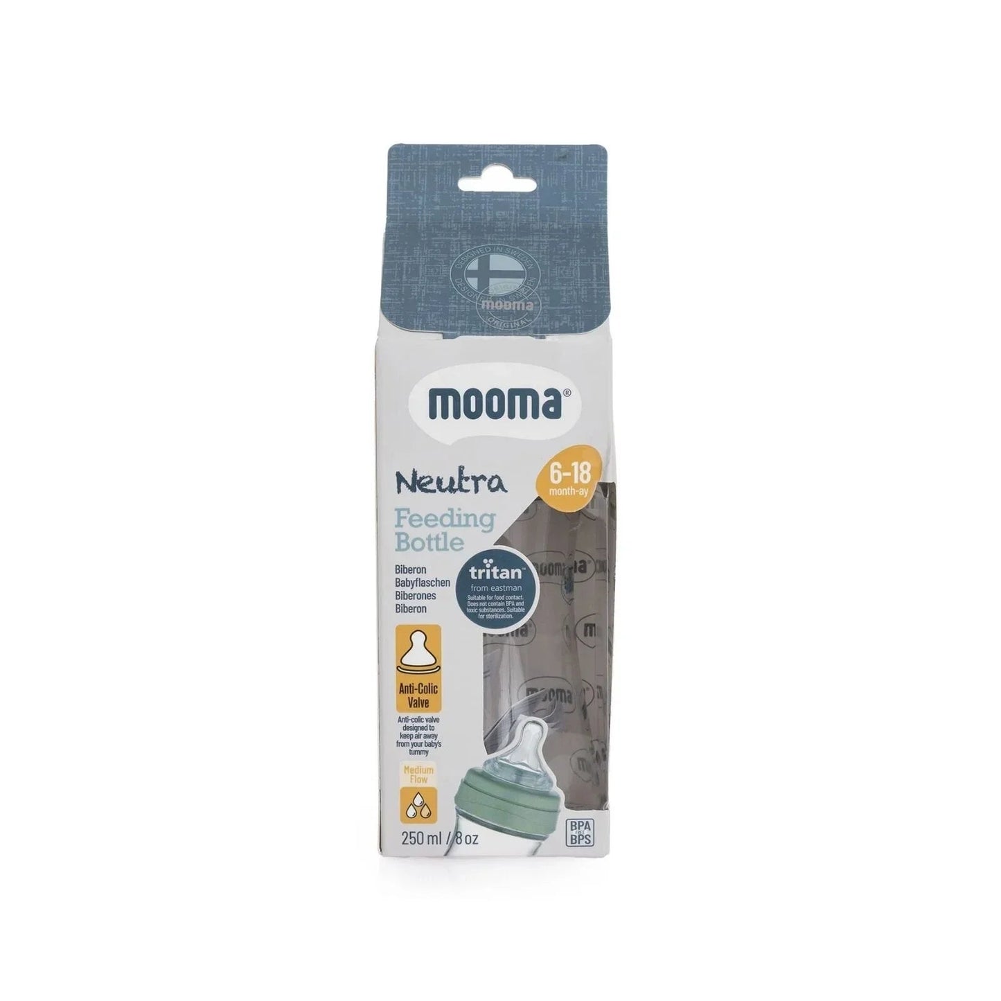Mooma Neutra Tritan Bottle Medium Flow 6 - 18 months 250ml - Sage Green - mezetto ebebek ebebek