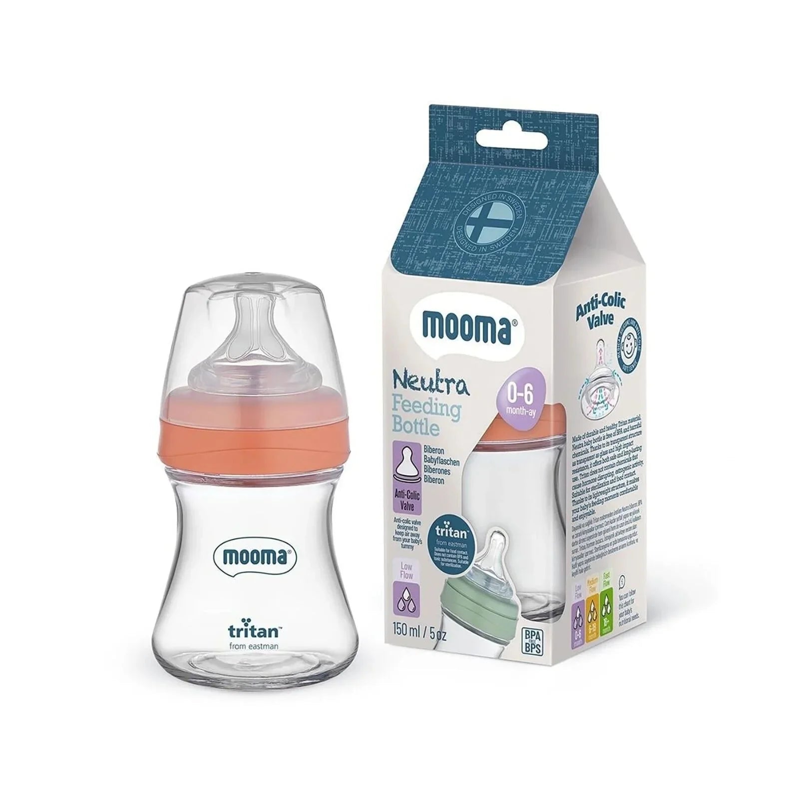 Mooma Neutra Tritan Bottle Slow Flow 0 - 6 months 150ml - Coral Pink - mezetto ebebek ebebek