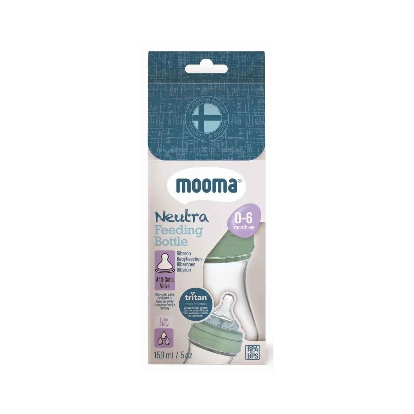 Mooma Neutra Tritan Bottle Slow Flow 0 - 6 months 150ml - Sage Green - mezetto ebebek ebebek