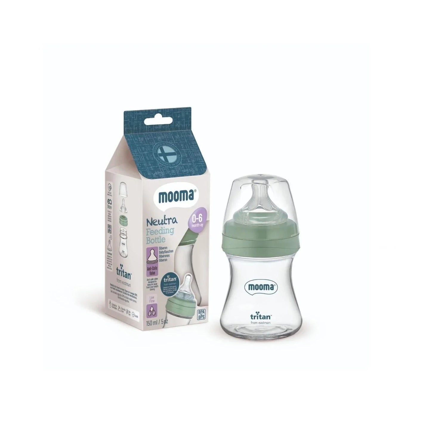 Mooma Neutra Tritan Bottle Slow Flow 0 - 6 months 150ml - Sage Green - mezetto ebebek ebebek