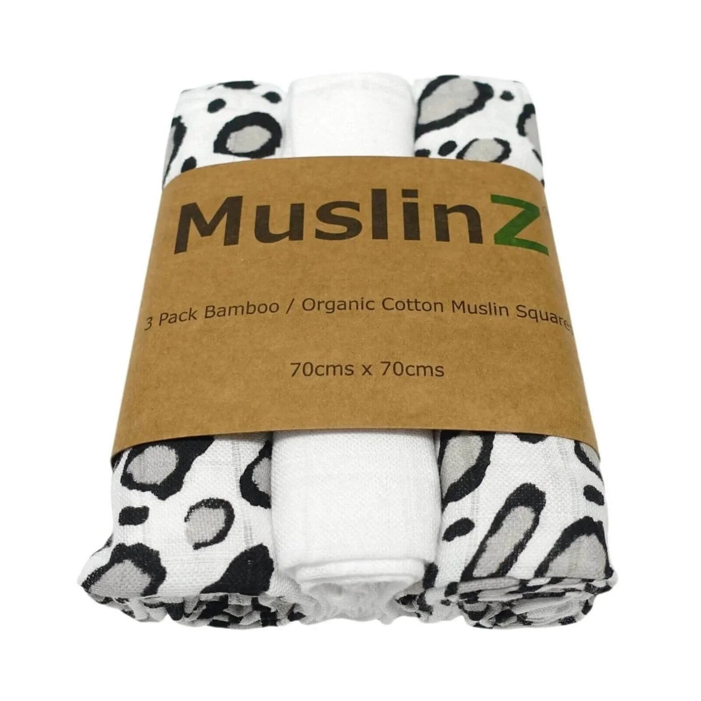MuslinZ 3 Pack Bamboo/Organic Cotton Muslin Squares 70x70cm - Leopard - mezetto ebebek ebebek