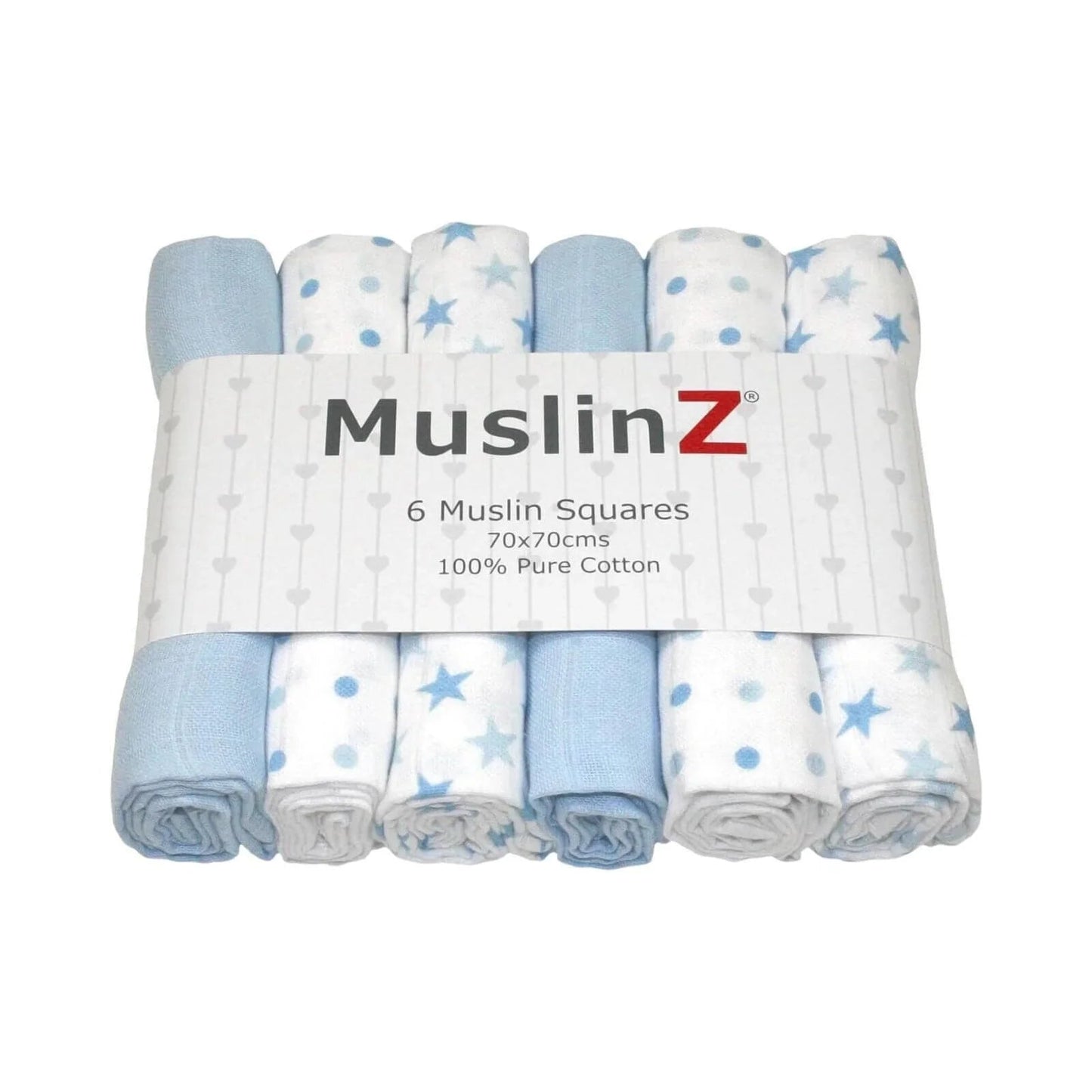 MuslinZ 6 Pack Muslin Squares 70x70cm - Blue - mezetto ebebek ebebek
