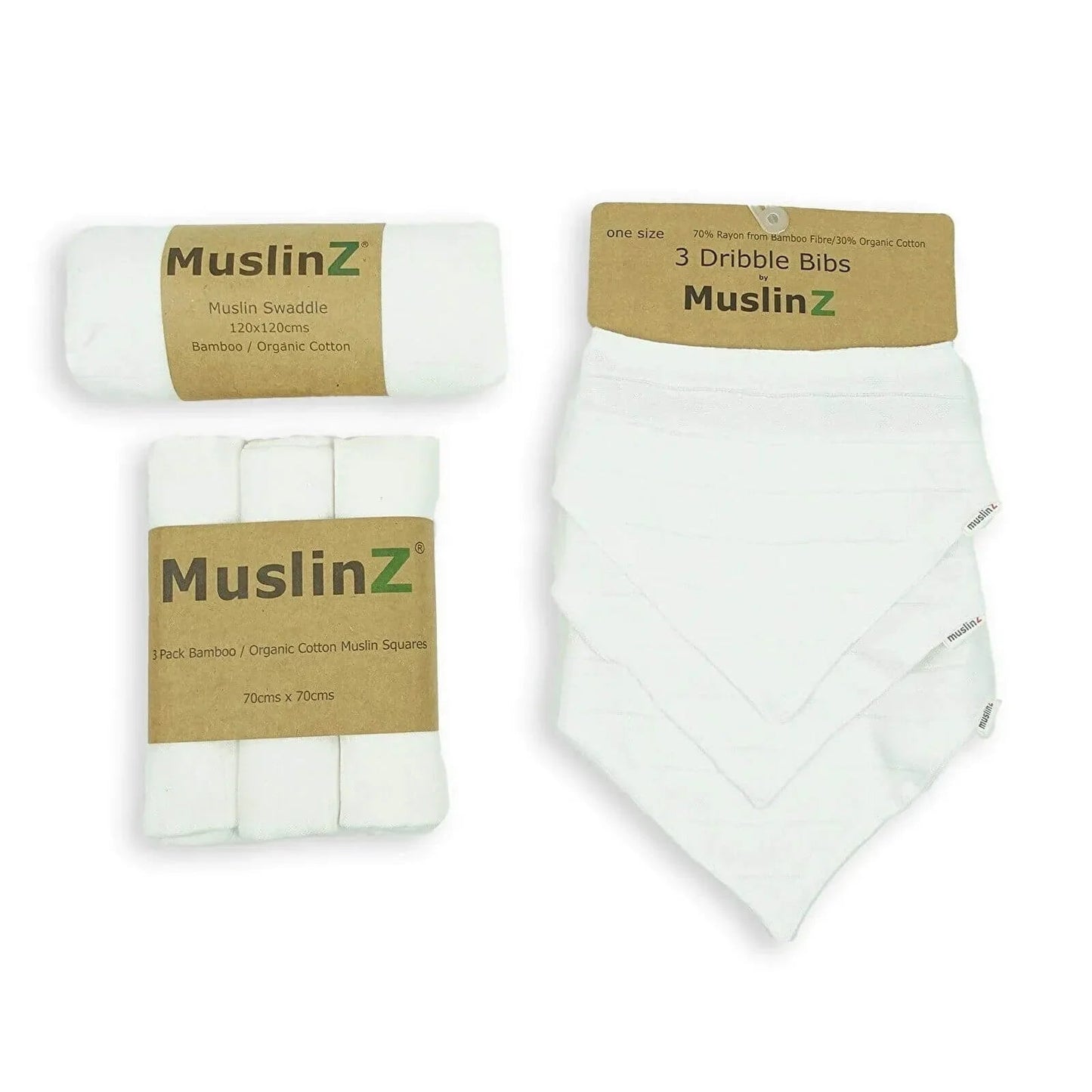 MuslinZ Bamboo/Organic Cotton Muslin Set - White - mezetto ebebek ebebek