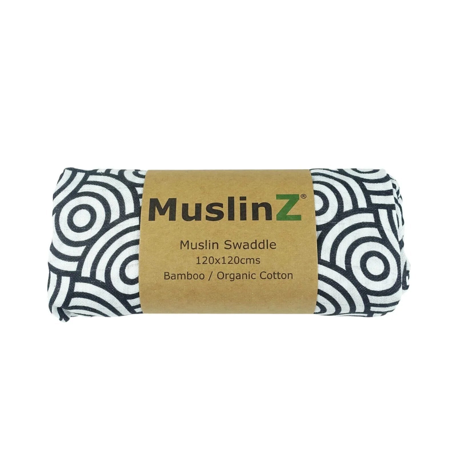 MuslinZ Bamboo/Organic Cotton Muslin Swaddle 120x120cm - Black Swirl - mezetto ebebek ebebek