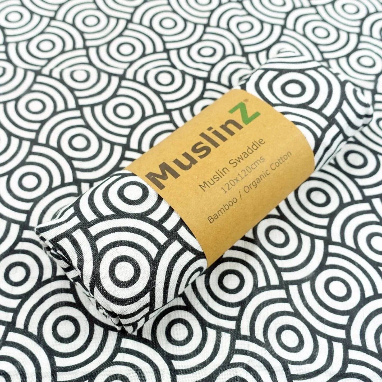 MuslinZ Bamboo/Organic Cotton Muslin Swaddle 120x120cm - Black Swirl - mezetto ebebek ebebek