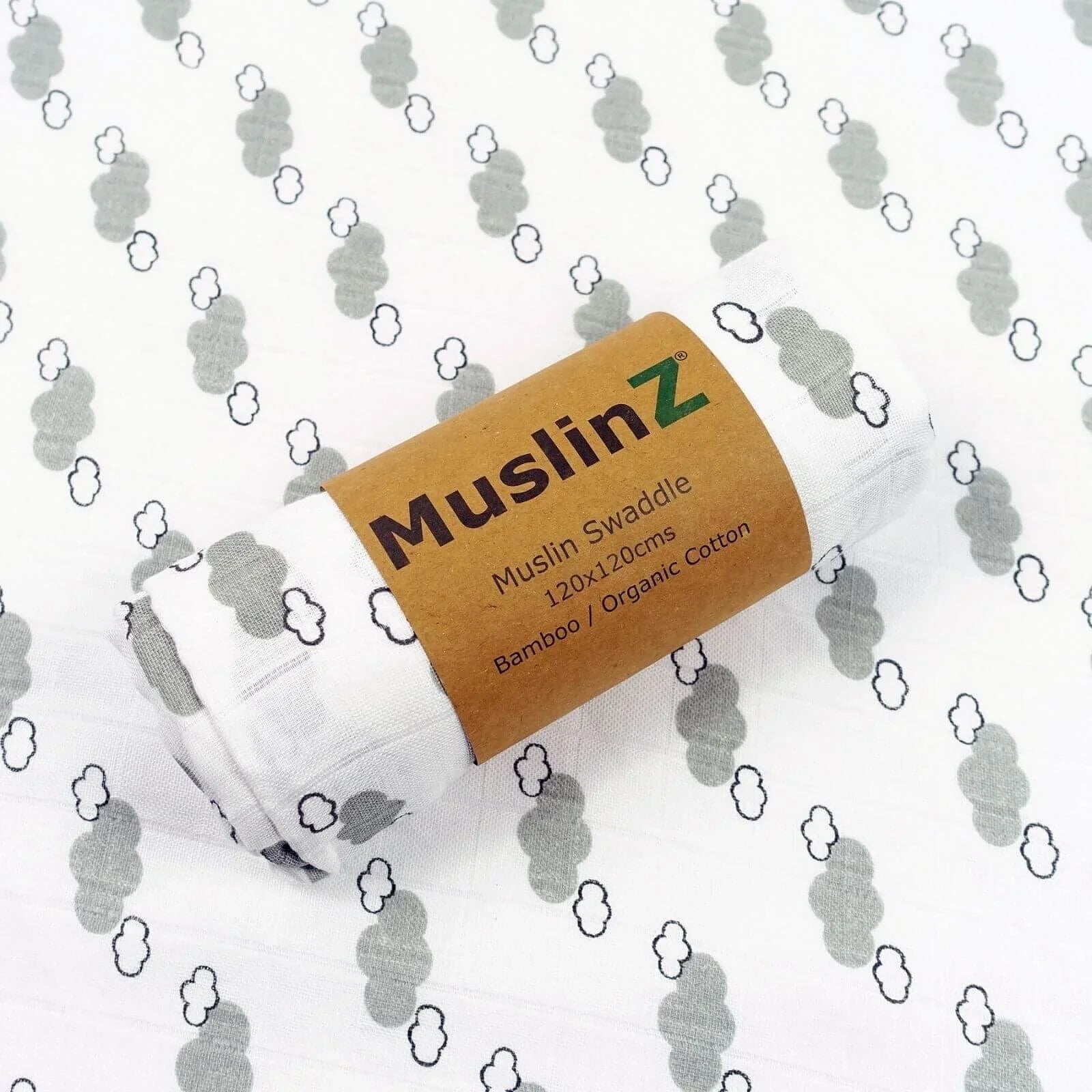 MuslinZ Bamboo/Organic Cotton Muslin Swaddle 120x120cm - Grey Cloud - mezetto ebebek ebebek