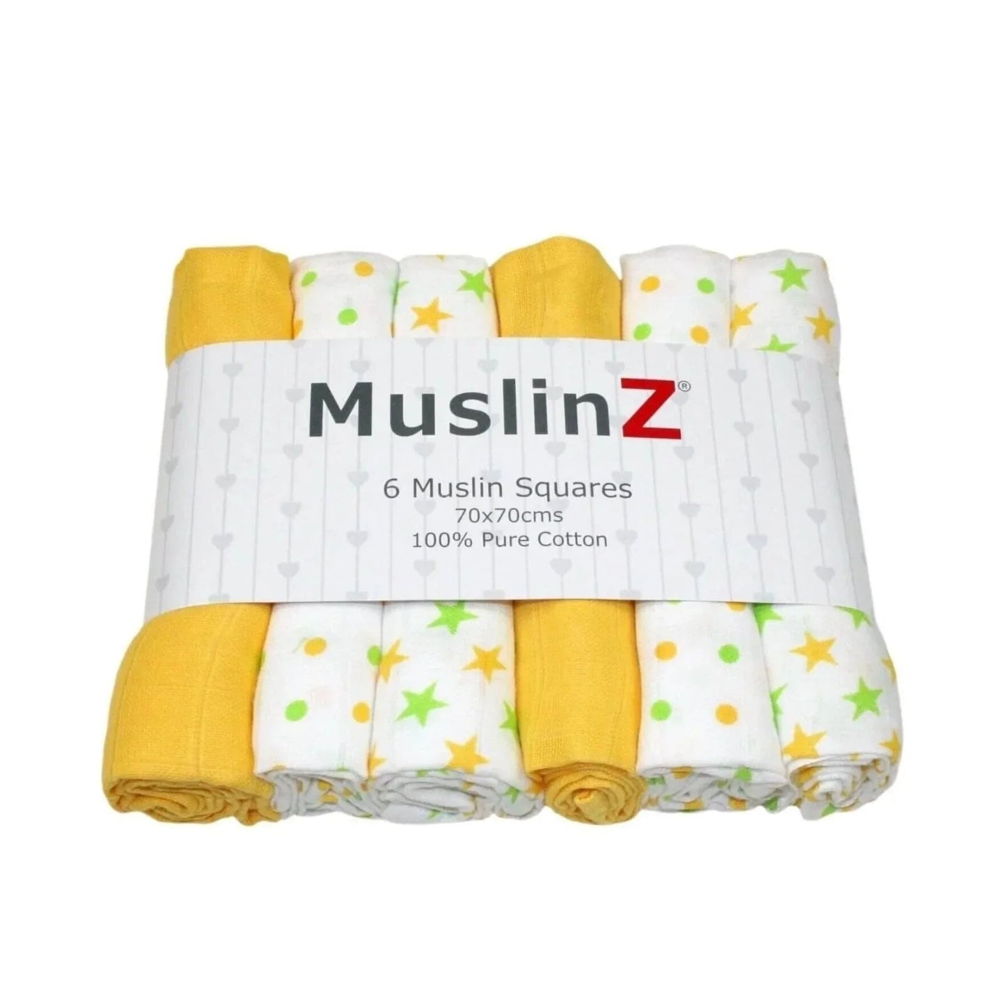 MuslinZ Muslin Squares 70x70cm 6 pcs - Yellow - mezetto ebebek ebebek