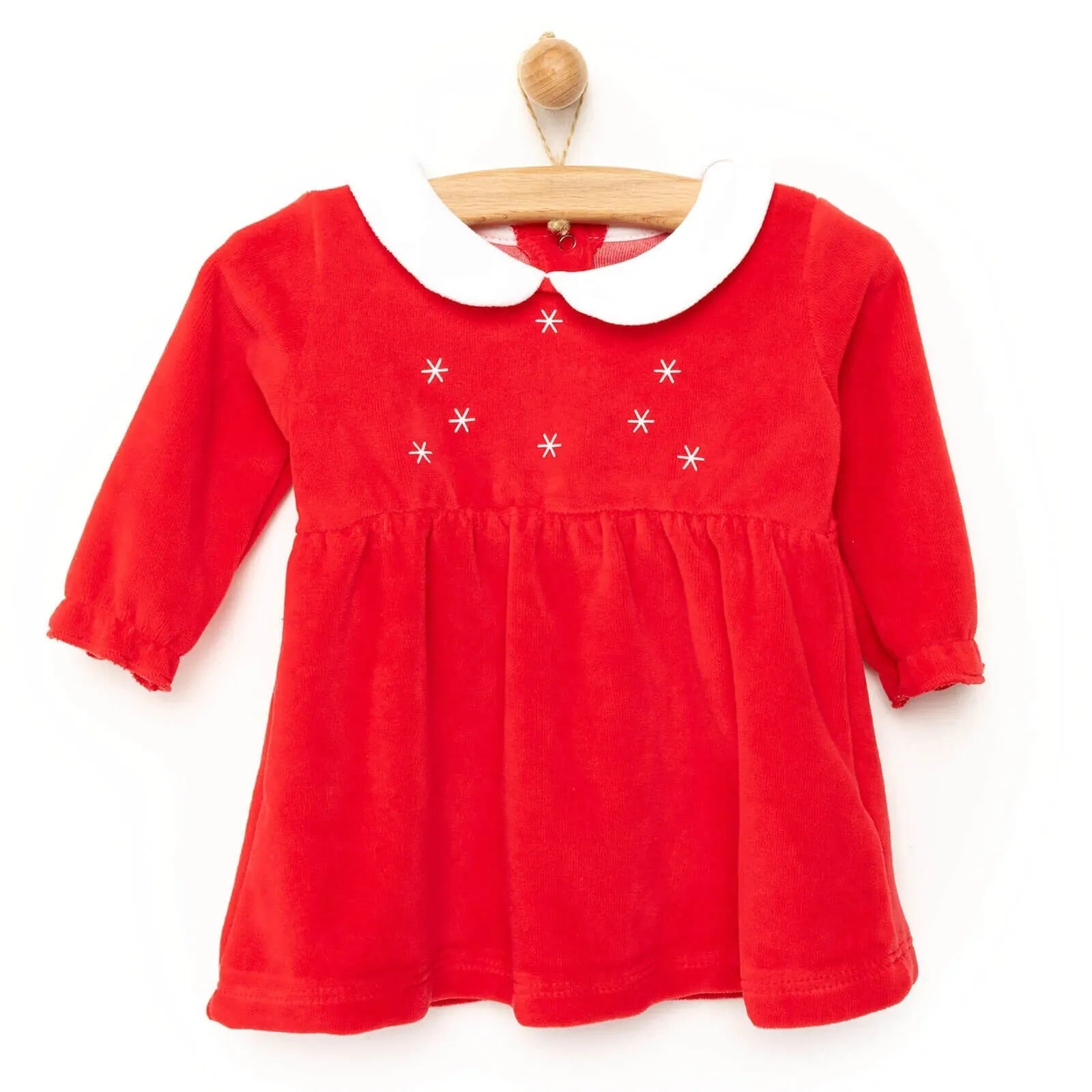 My First Christmas Newborn Girl Velvet Dress - Red - mezetto ebebek ebebek
