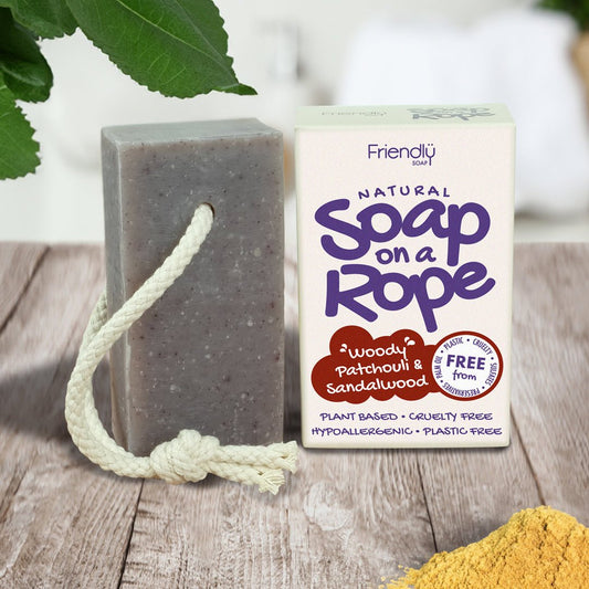 Natural Soap On A Rope - 'Woody' Patchouli & Sandalwood 125g - mezetto Friendly Soap Friendly Soap